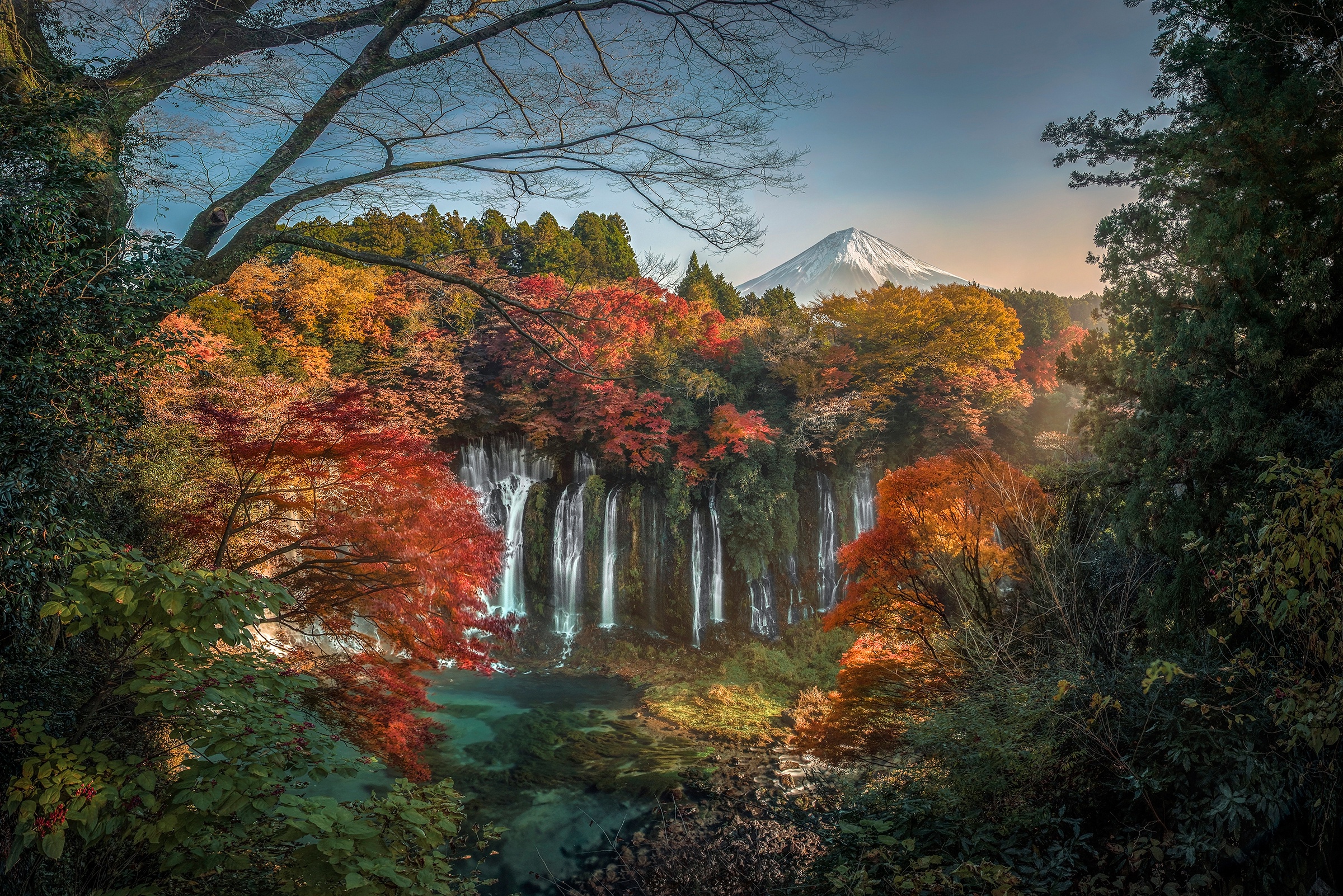 無料モバイル壁紙秋, 地球, 日本, 富士山, 白糸の滝をダウンロードします。
