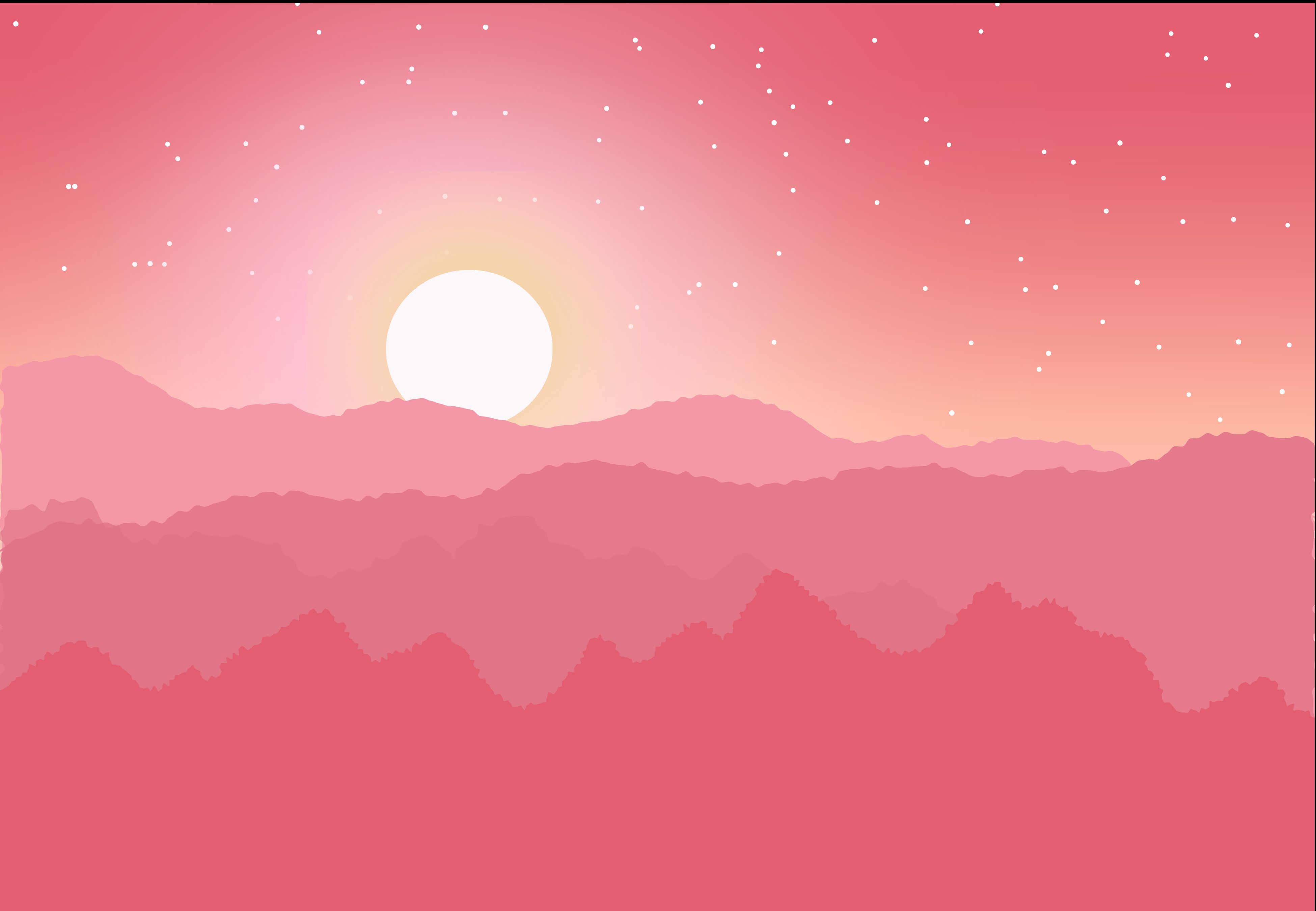 pink, vector, mountains, sun, stars, horizon HD for desktop 1080p