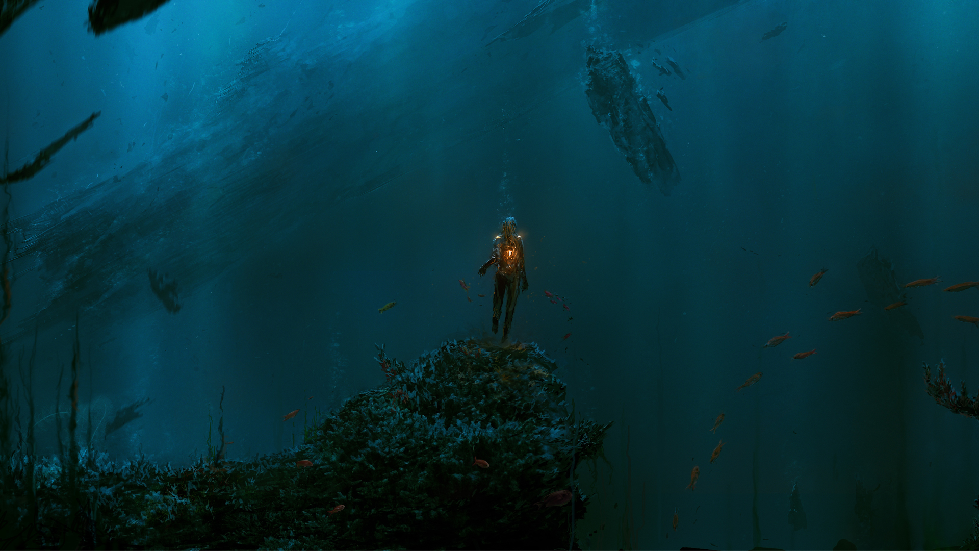 164002 скачать обои подводный, фэнтези, морское чудовище - заставки и картинки бесплатно