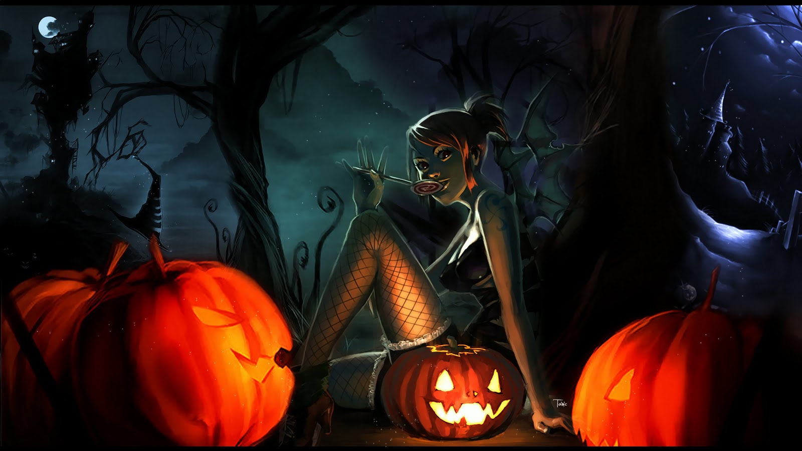 halloween, holiday, creepy, dark, forest, pumpkin, spooky 32K