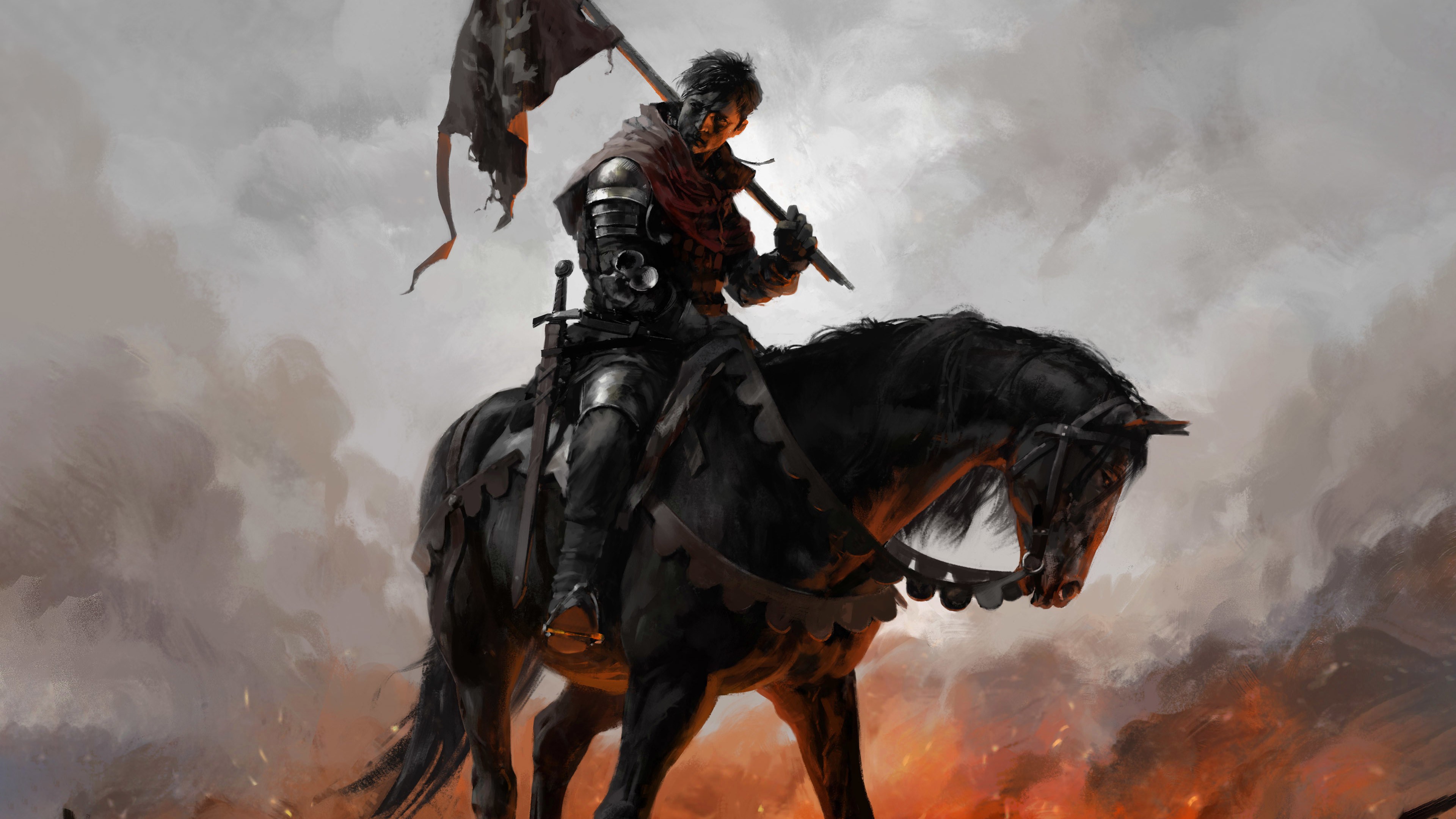 845829 baixar papel de parede cavaleiro, videogame, kingdom come: deliverance, armaduras, bandeira, cavalo, guerreiro - protetores de tela e imagens gratuitamente