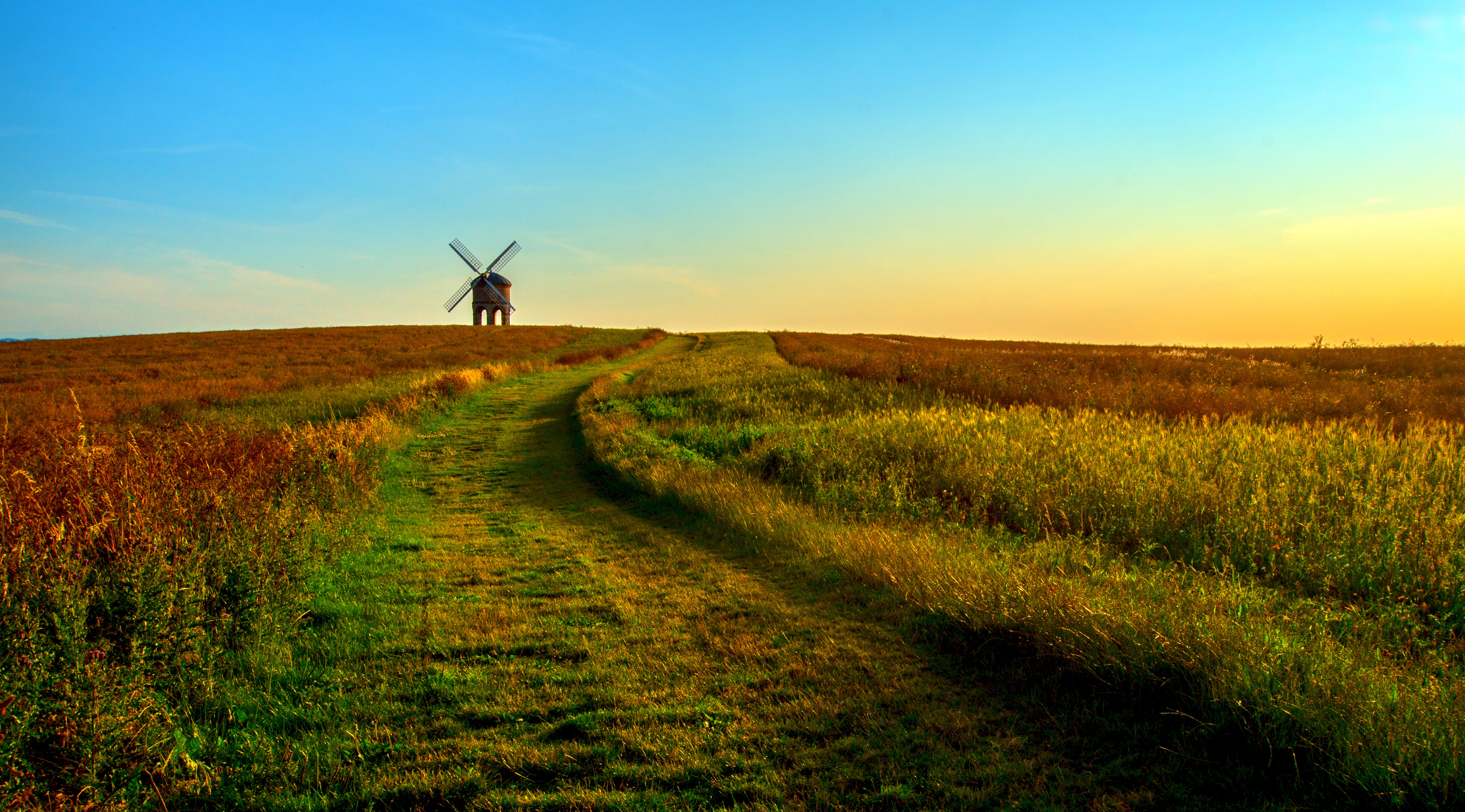 mill, nature, sunset, grass, summer, horizon, field Free Stock Photo
