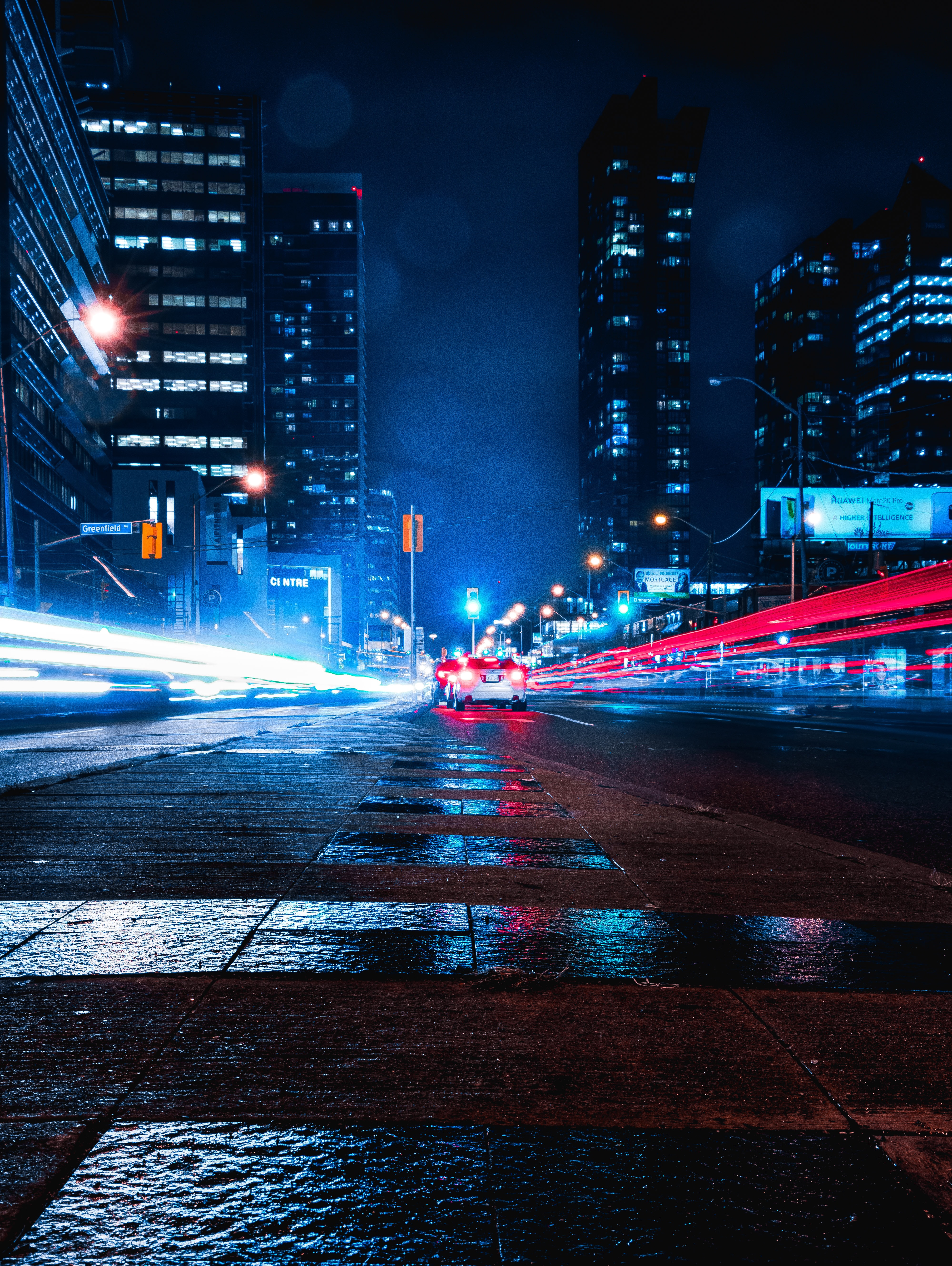 Download mobile wallpaper Long Exposure, Road, Night City, Auto, Dark for free.