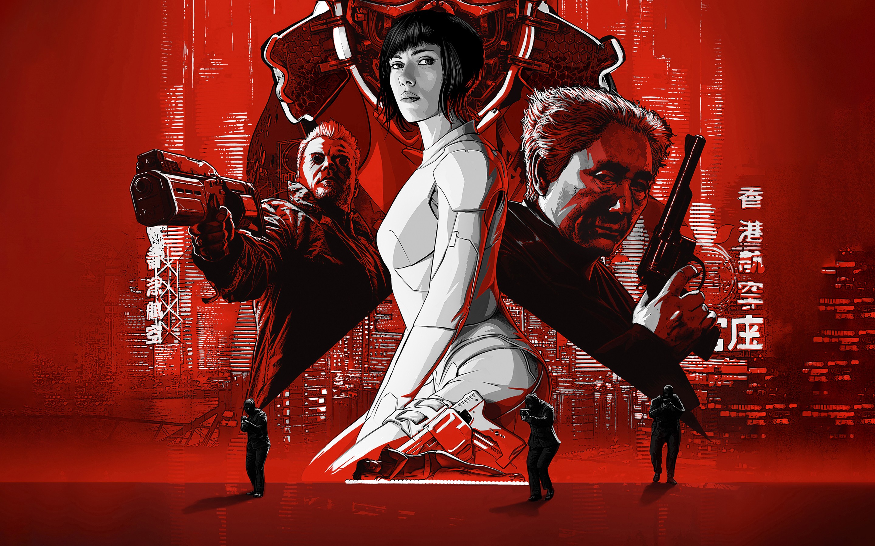 red, ghost in the shell (2017), movie, poster, scarlett johansson
