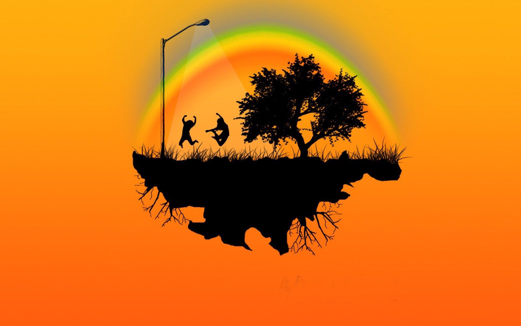 Download mobile wallpaper Bounce, Jump, Trees, Island, Emotions, People, Vector for free.