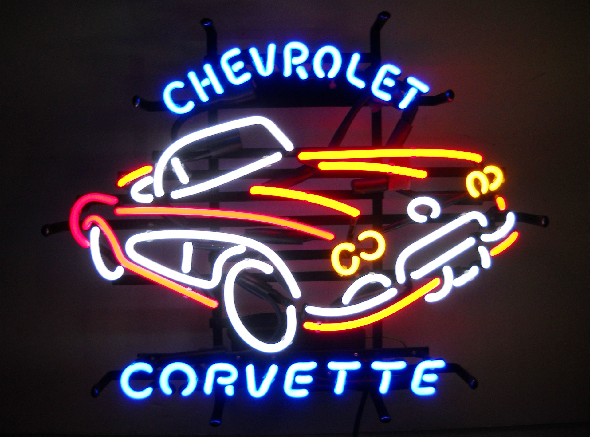 1920 x 1080 picture neon, photography, car, chevrolet corvette, chevrolet, classic car, light, neon sign, sign, vehicle