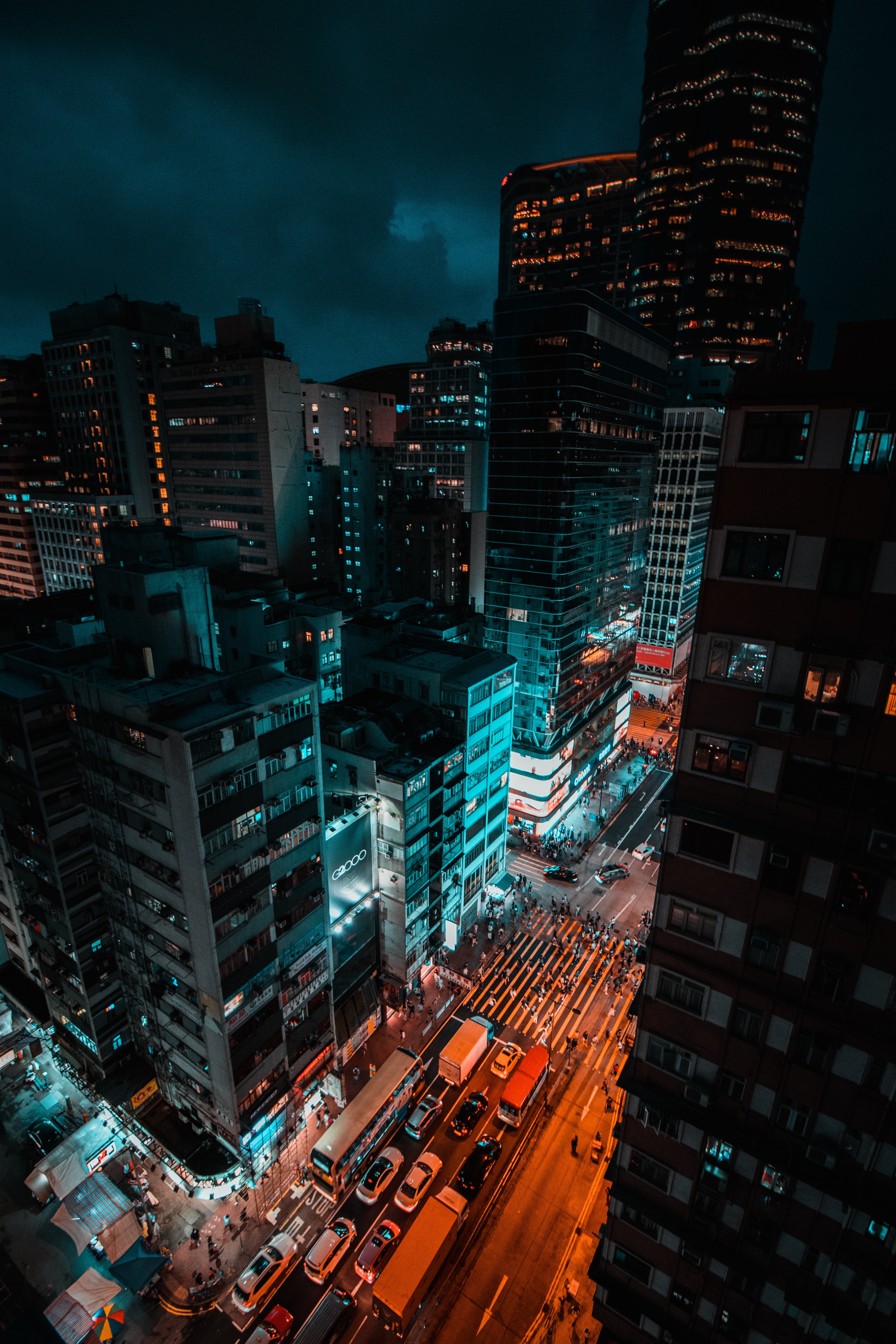 Full HD night city, cities, skyscraper, building, road