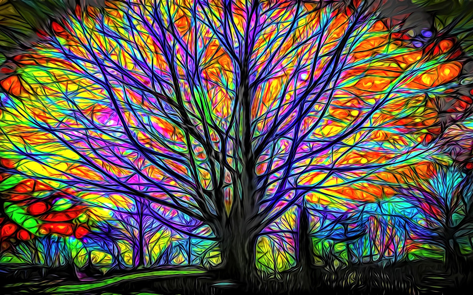 Дерево с разноцветными листьями