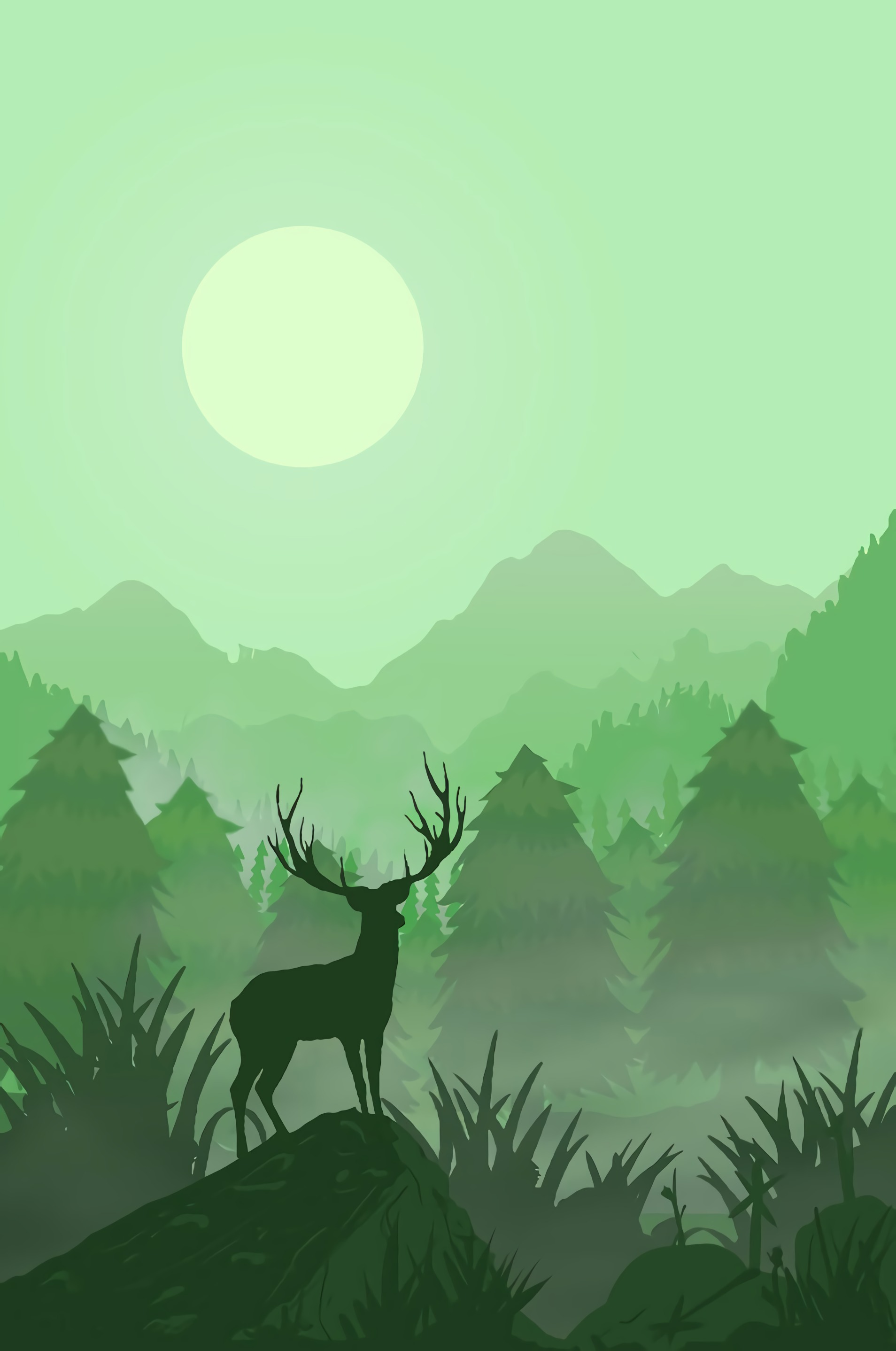 art, deer, vector, moon, horns 1080p