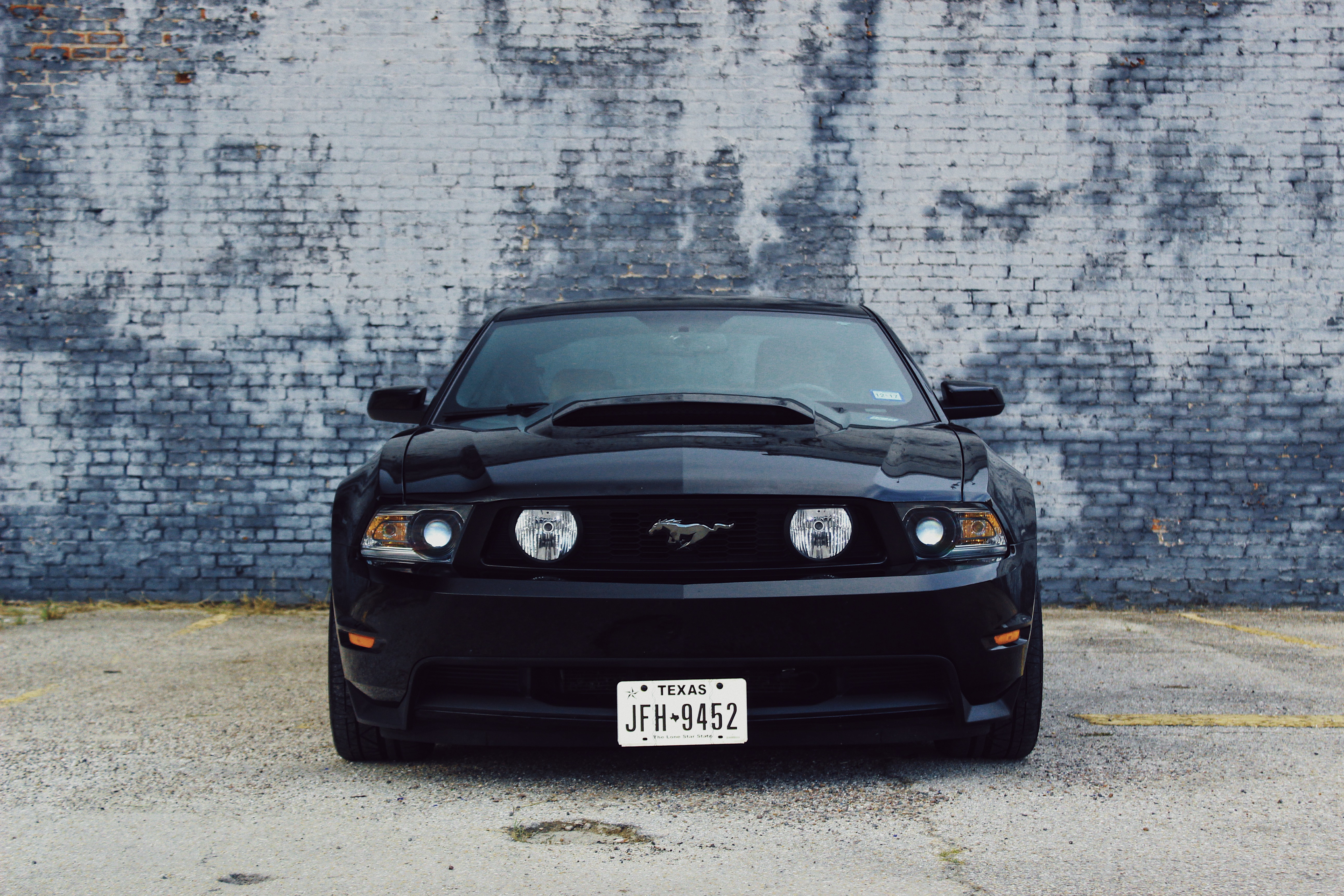 ford mustang, car, cars, black, front view wallpaper for mobile