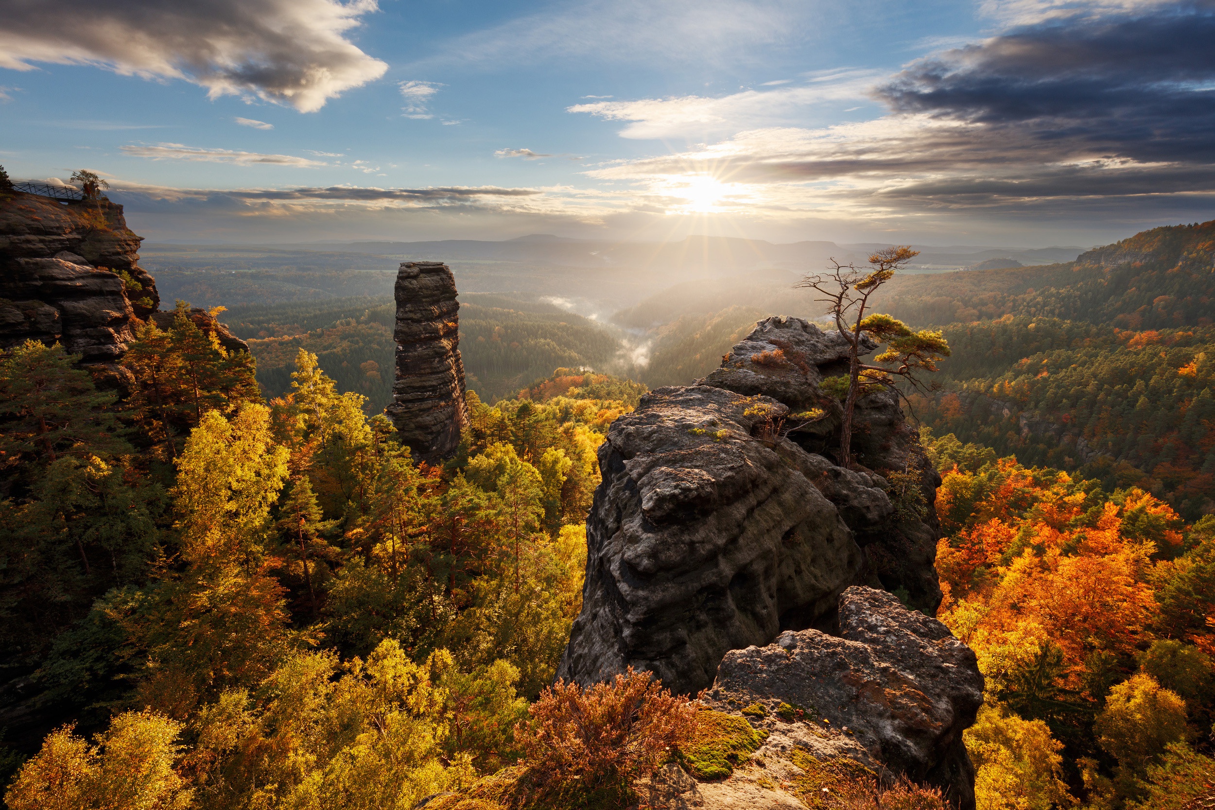 czech republic, earth, fall, bohemia, cliff, forest, landscape, nature, sun, sunshine