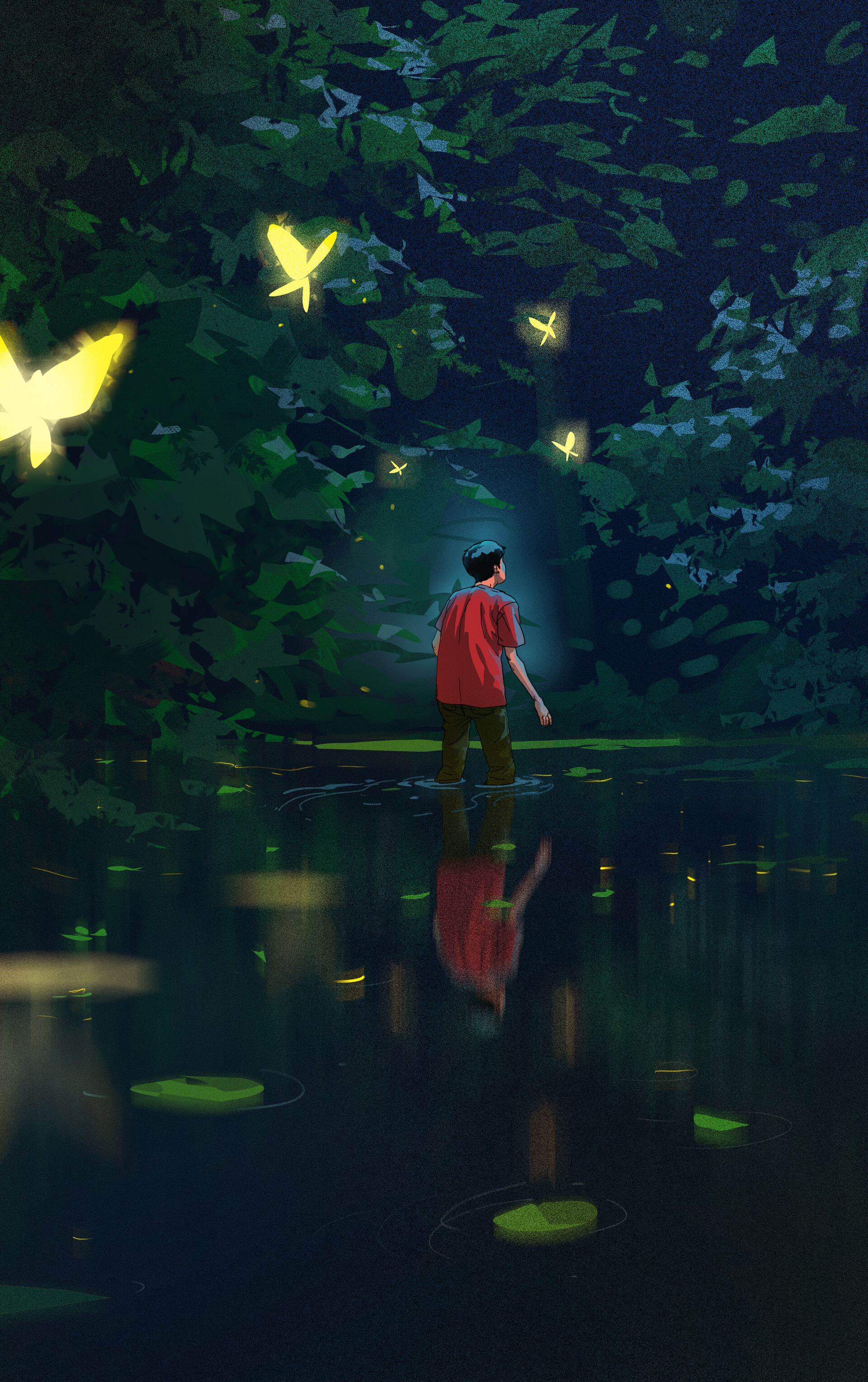 art, butterflies, human, water, reflection, person for android