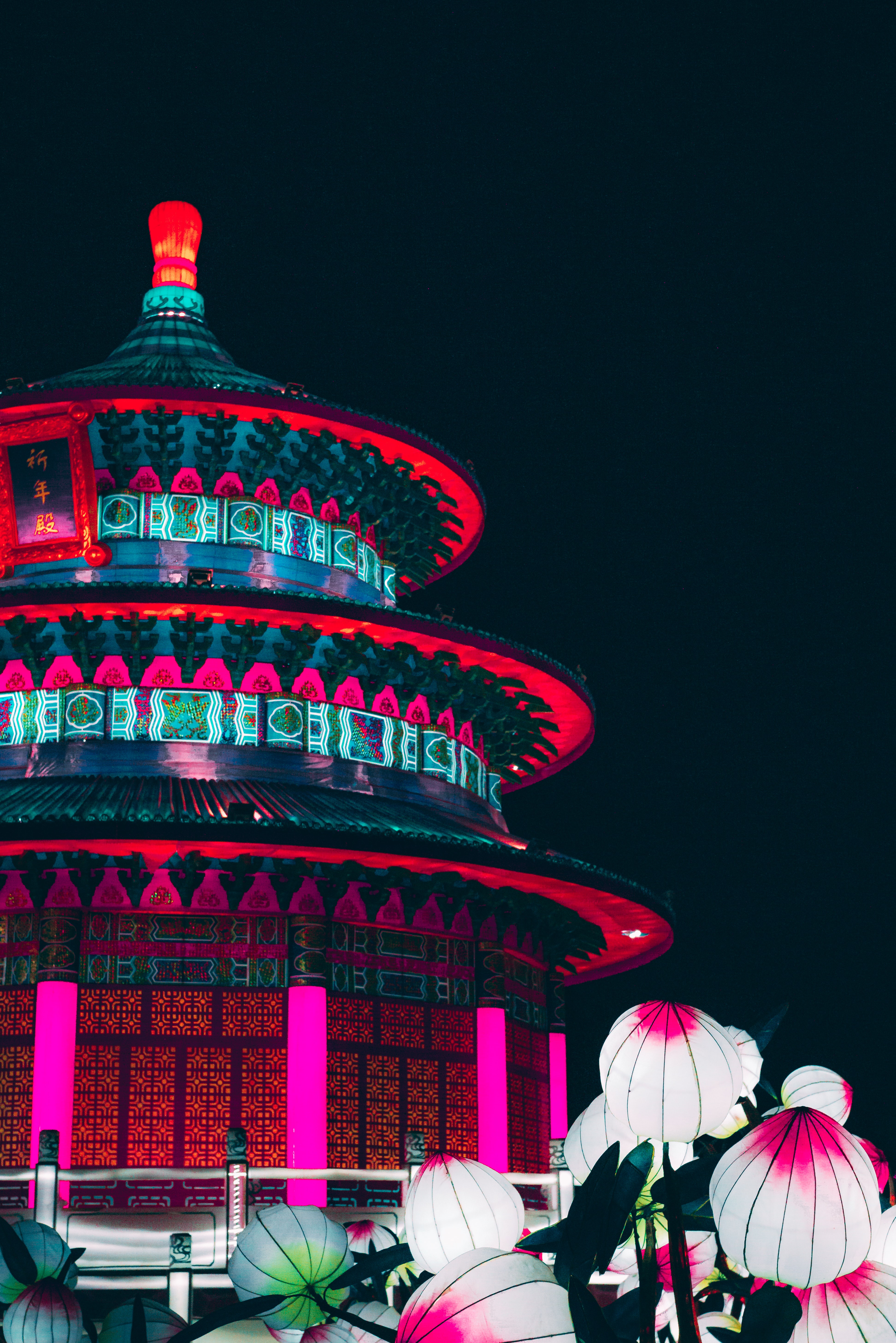 lights, structure, architecture, cities, building, lanterns, china Full HD