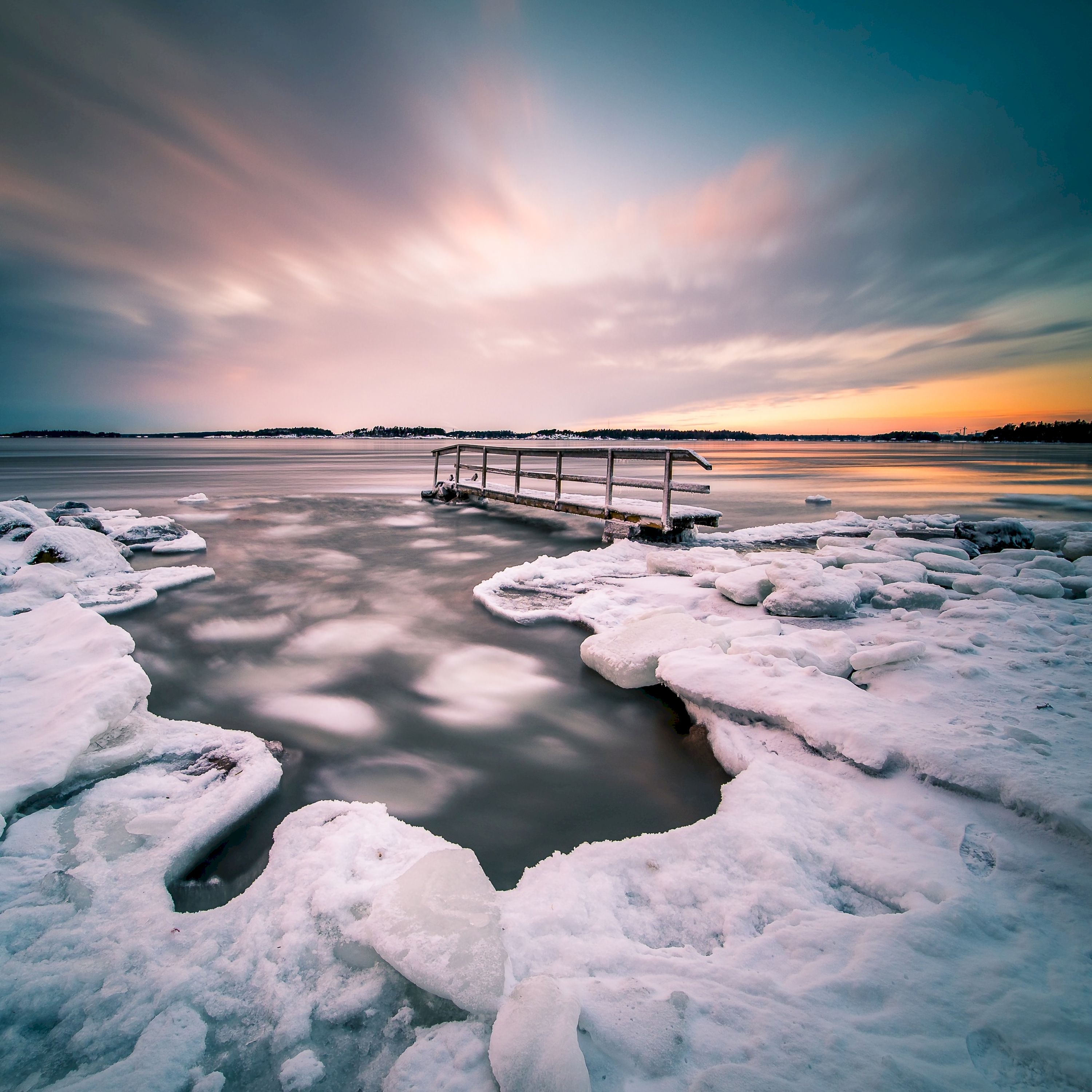 helsinki, finland, horizon, pier, ice floes, nature, ice