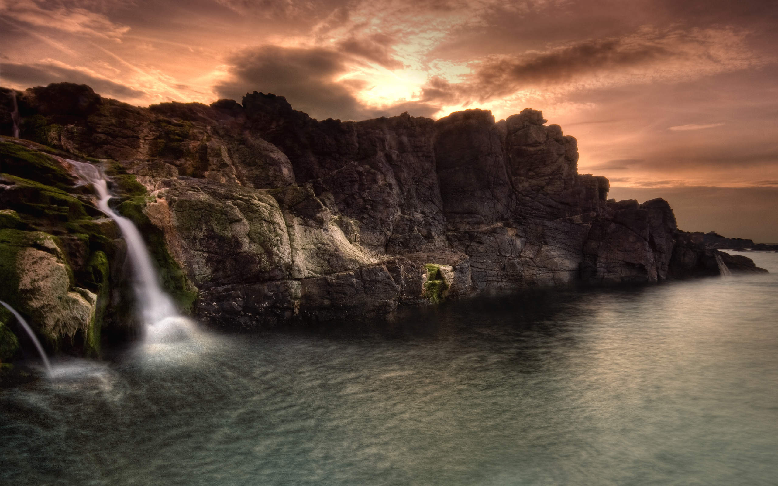 earth, waterfall, cliff, cloud, coastline, ireland, ocean, stream, waterfalls HD wallpaper