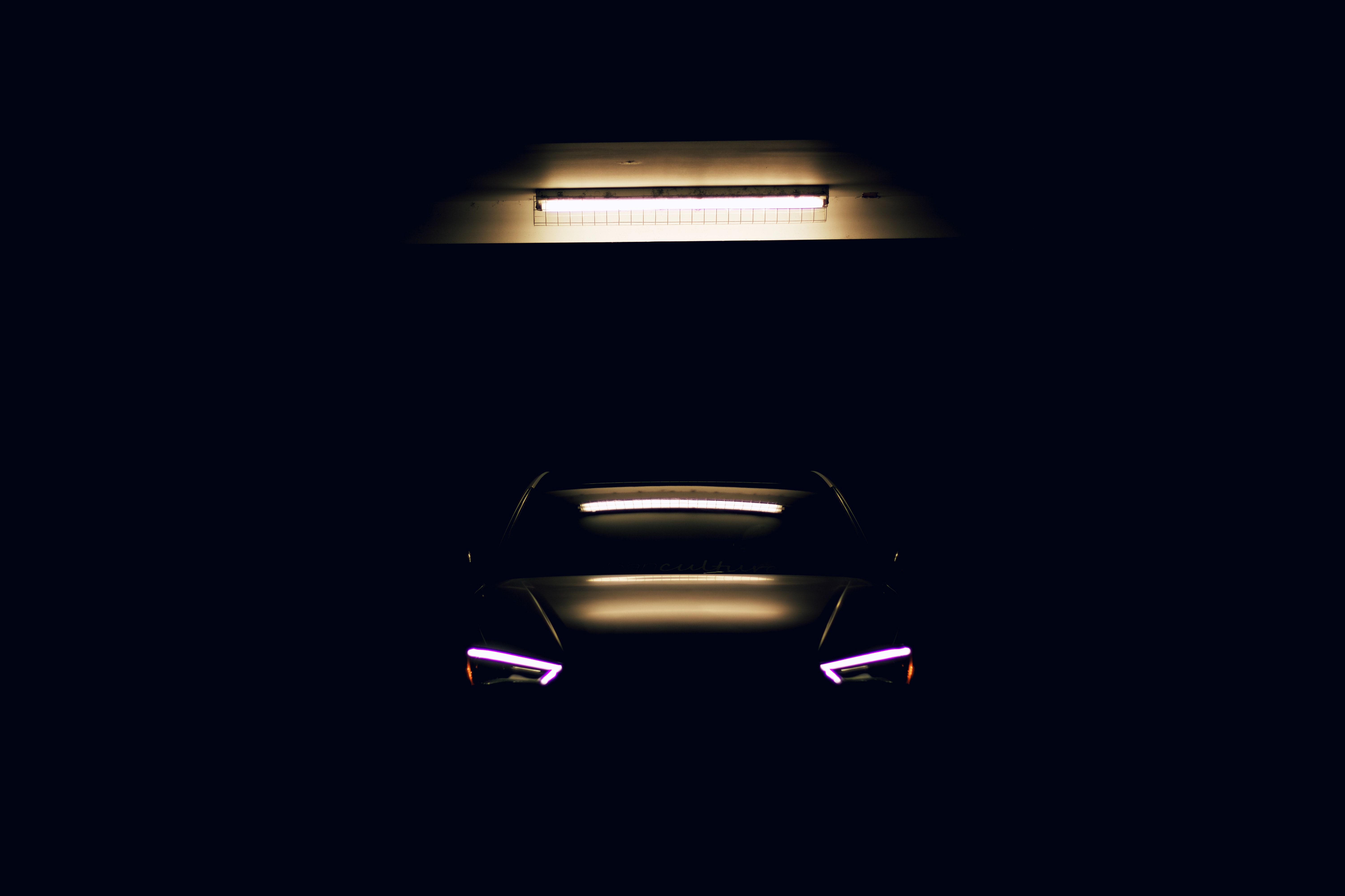 Download mobile wallpaper Lights, Machine, Cars, Car, Glow, Headlights, Front View, Dark for free.