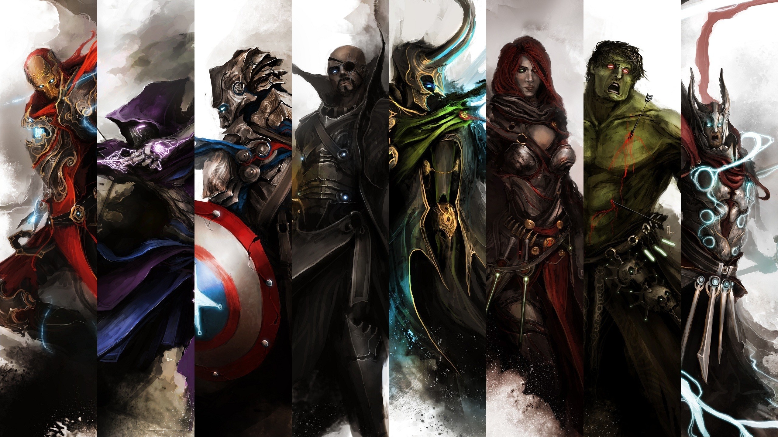 comics, the avengers, black widow, captain america, hawkeye, hulk, iron man, loki (marvel comics), nick fury, thor Phone Background