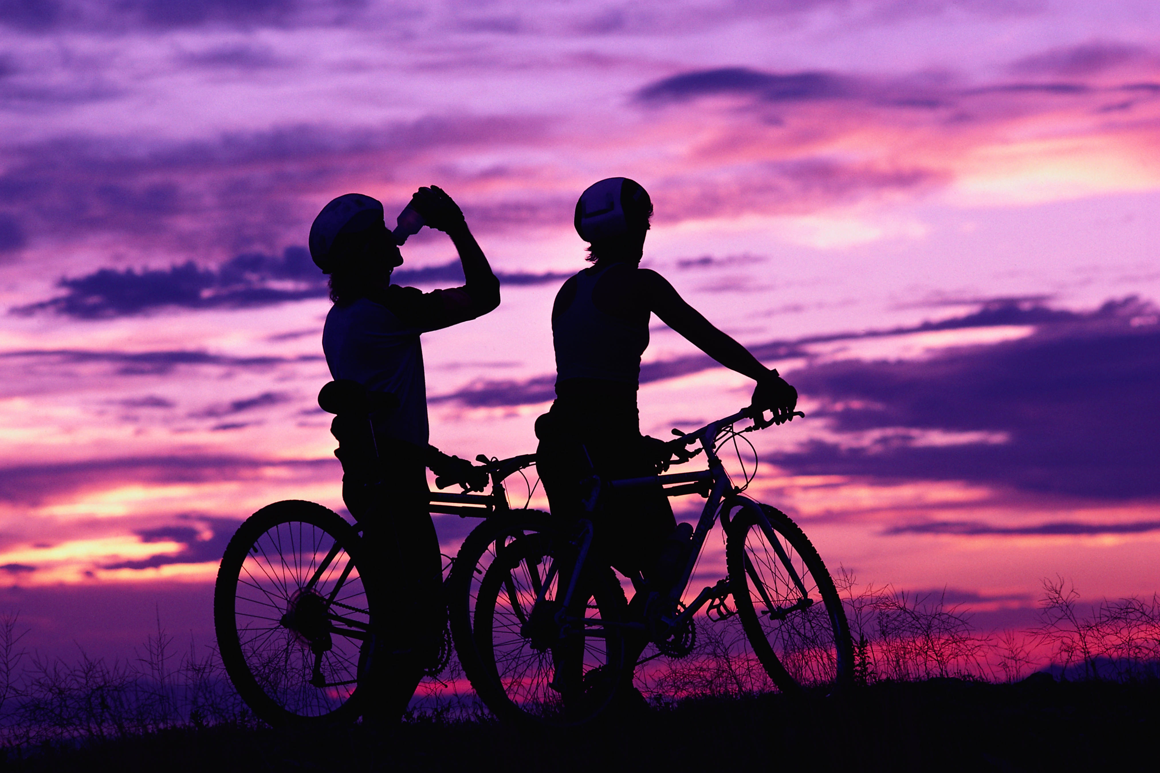 sports, sunset, relaxation, rest, cyclists