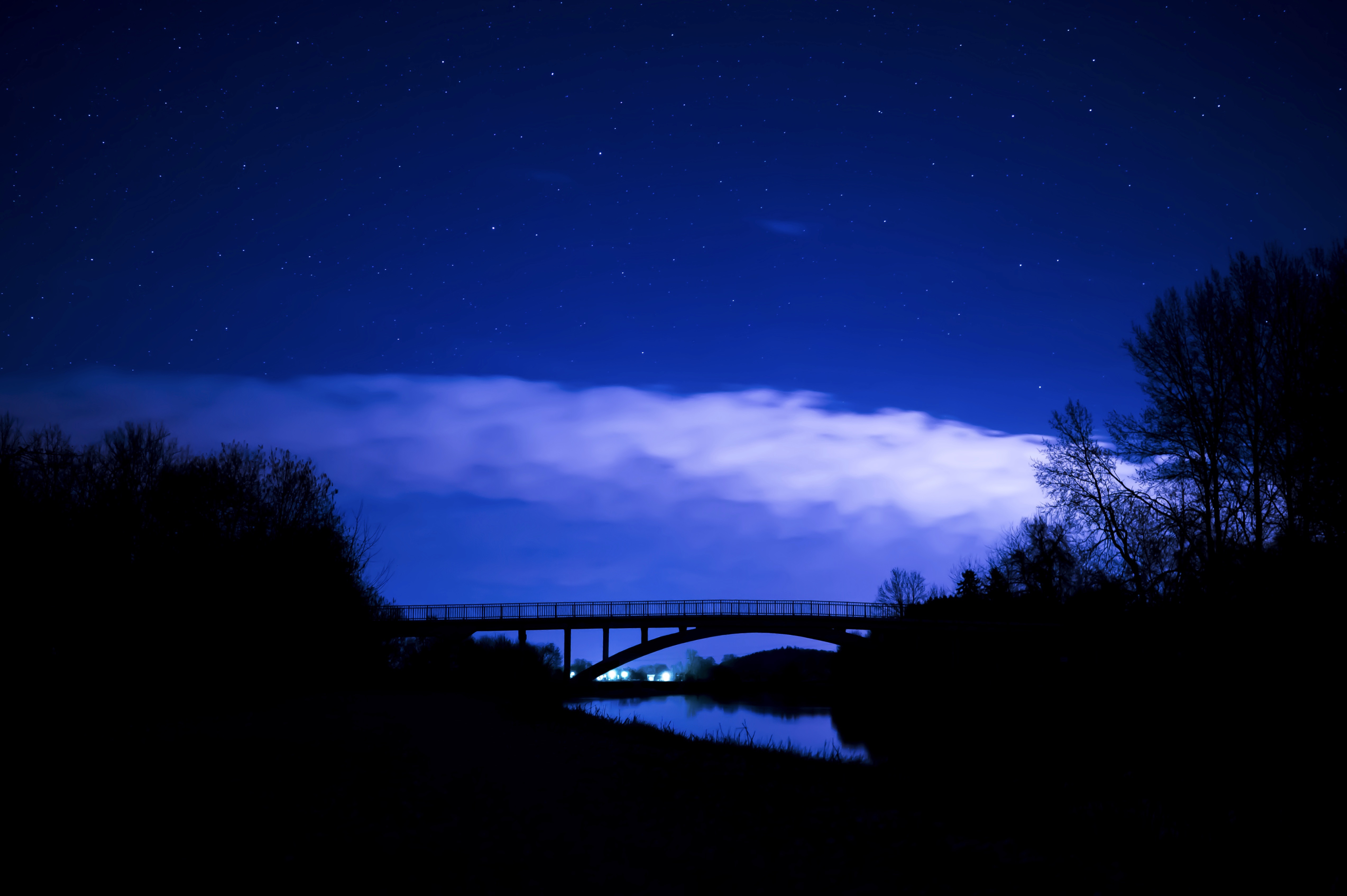 Download mobile wallpaper Clouds, Bridge, Starry Sky, Dark, Night for free.
