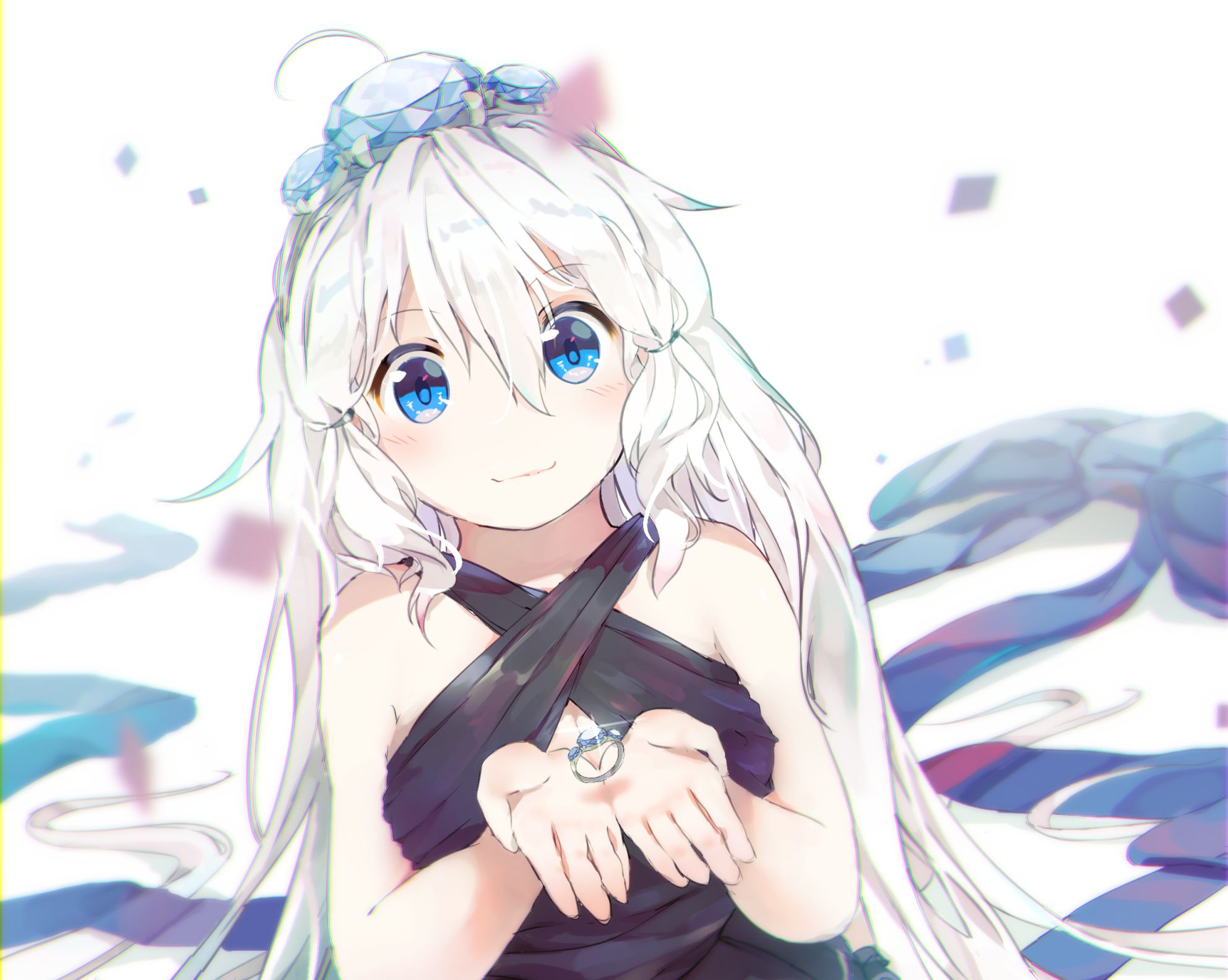 anime, original, blue eyes, long hair, ring, white hair 1080p