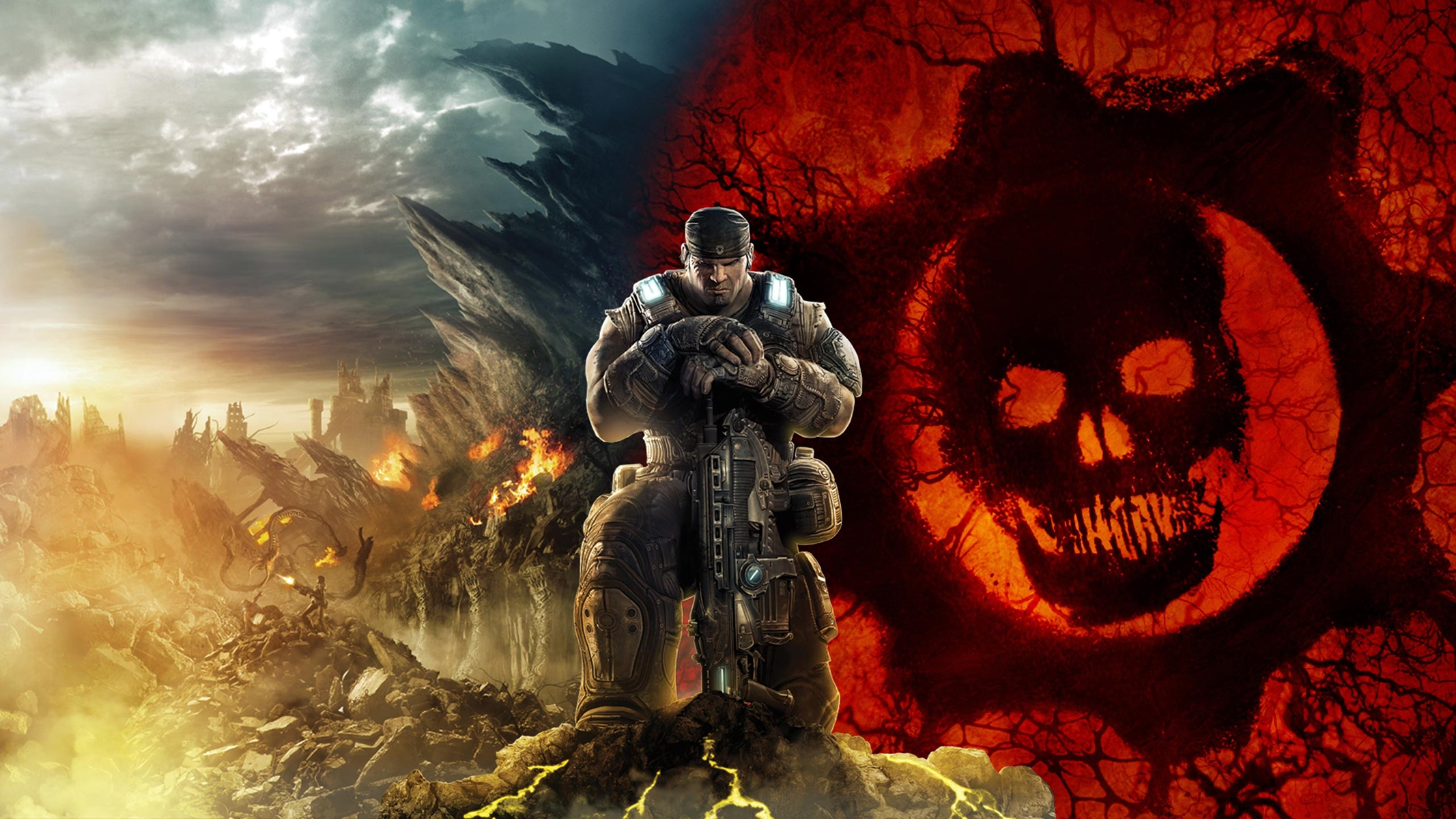 gears of war, skull, machine gun, army, video game, gears of war 3, soldier