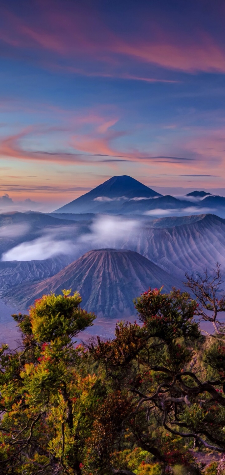 earth, mount bromo, sunrise, volcano, indonesia, stratovolcano, java (indonesia), landscape, volcanoes mobile wallpaper