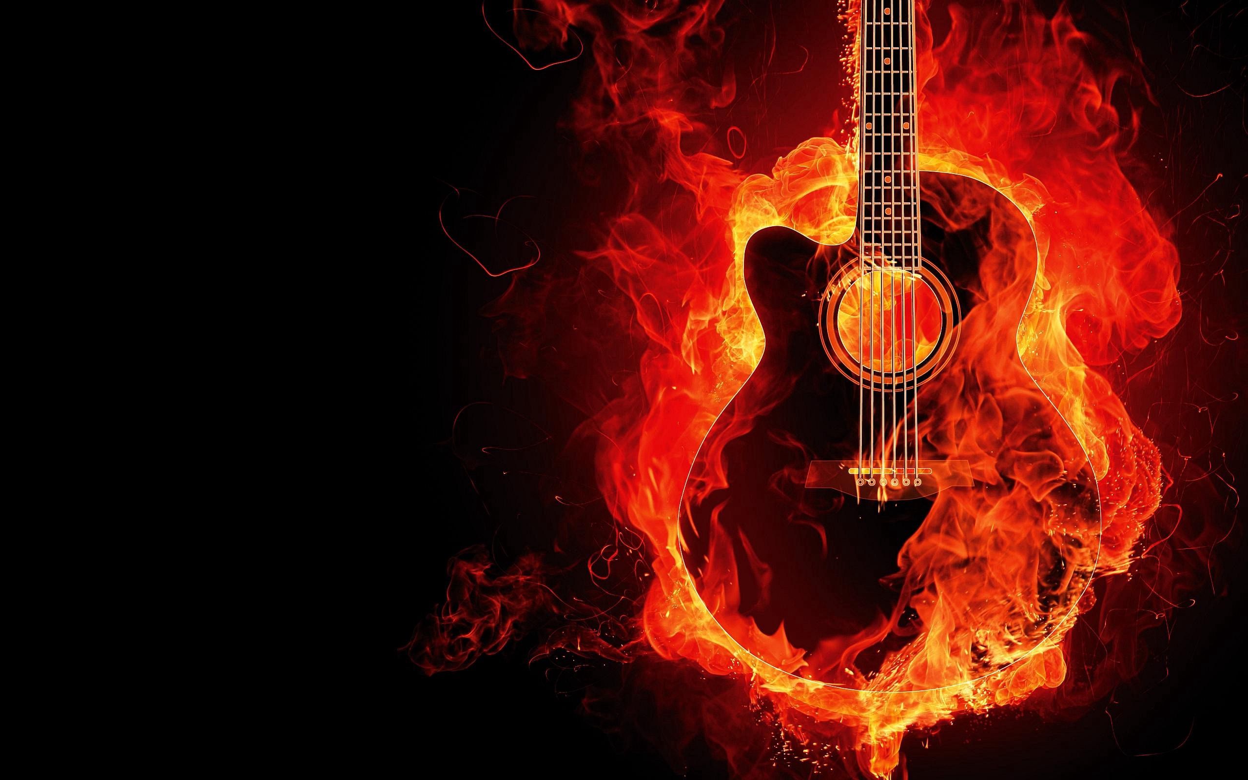 Download mobile wallpaper Flame, Photoshop, Fire, Music, Guitar for free.