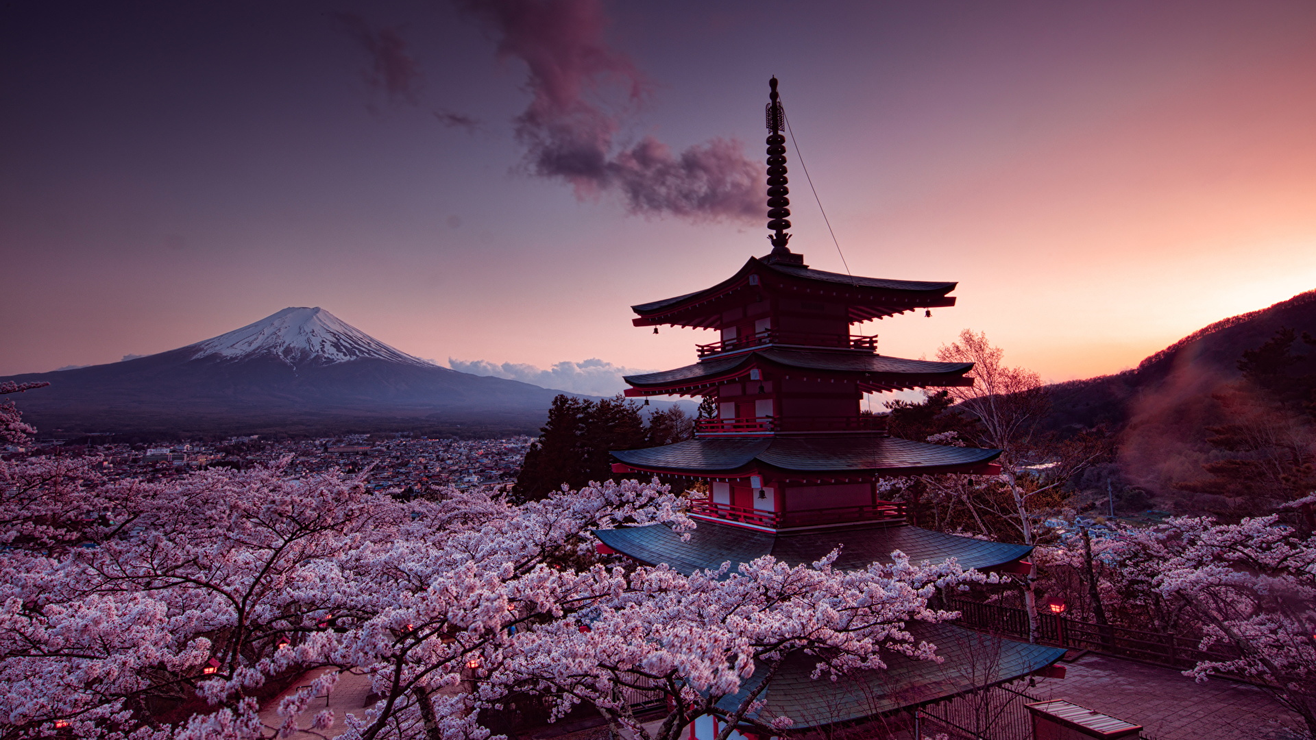 438344 скачать обои япония, весна, гора фудзи, земля/природа, вишня в цвету, вулканы - заставки и картинки бесплатно