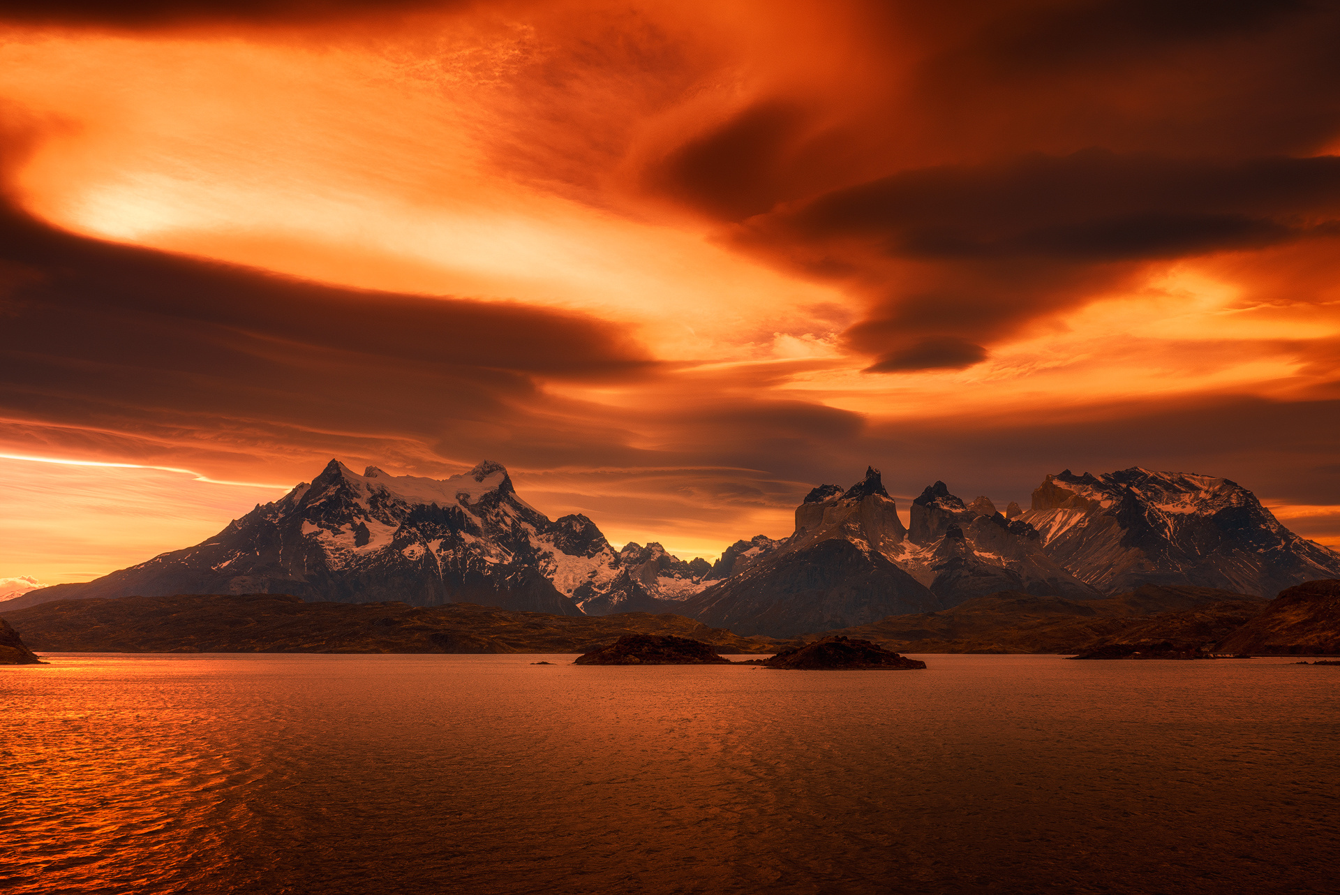 nature, earth, torres del paine, chile, cloud, landscape, orange (color), patagonia, sunset, mountains