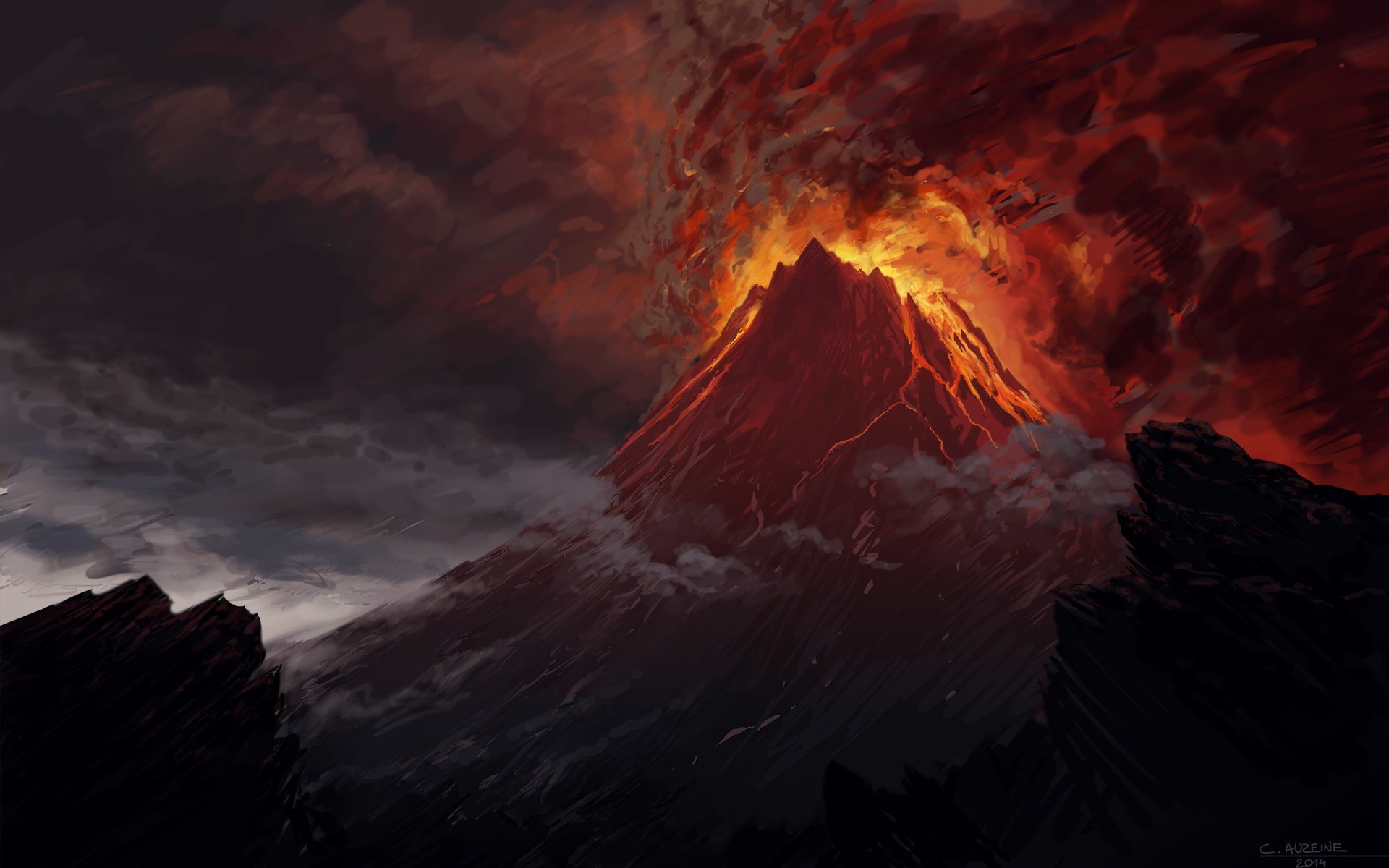 752236画像をダウンロード芸術的, ペインティング, 噴火, 火山-壁紙とスクリーンセーバーを無料で