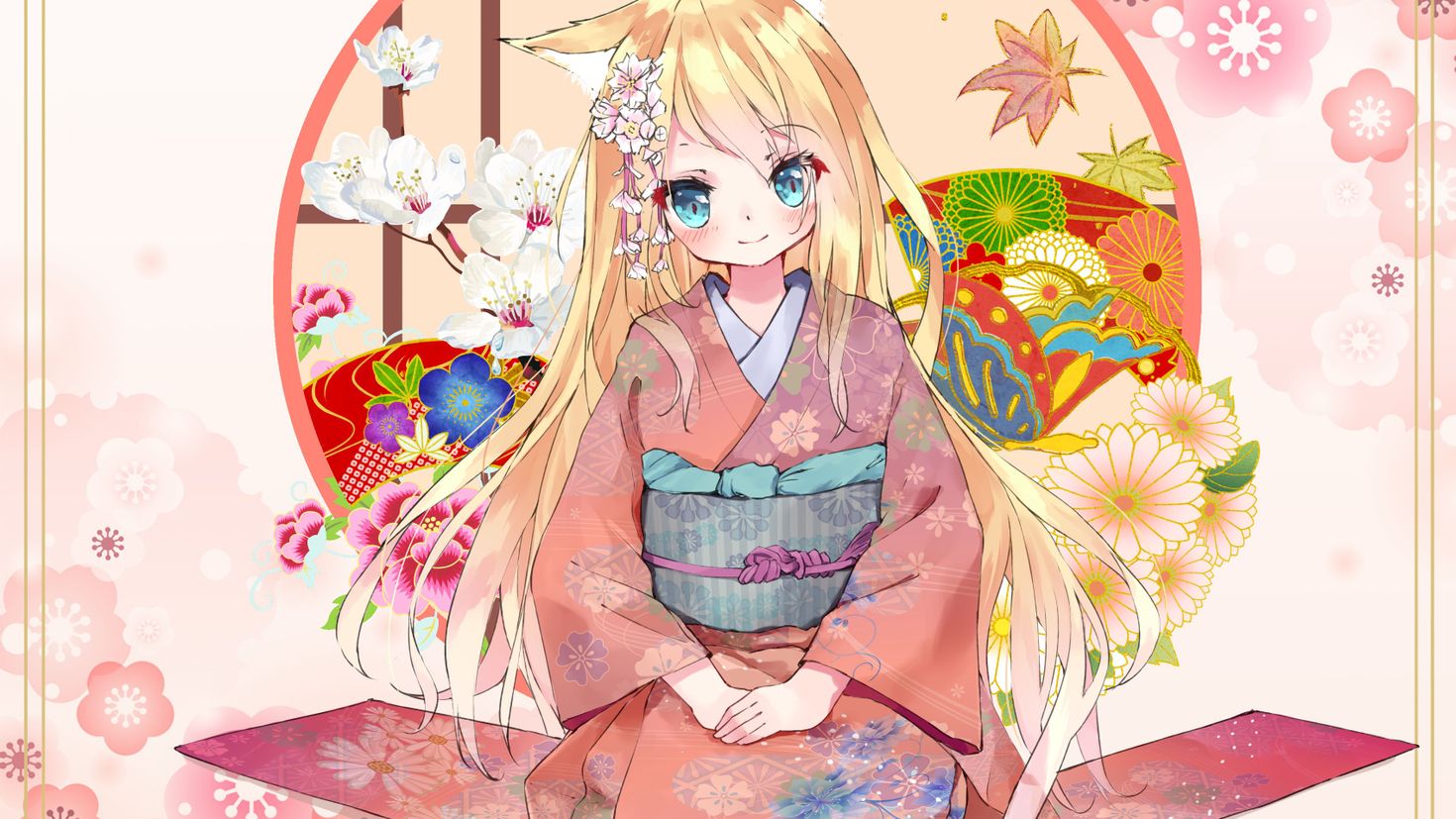 Аниме девушка блондинка в кимоно
