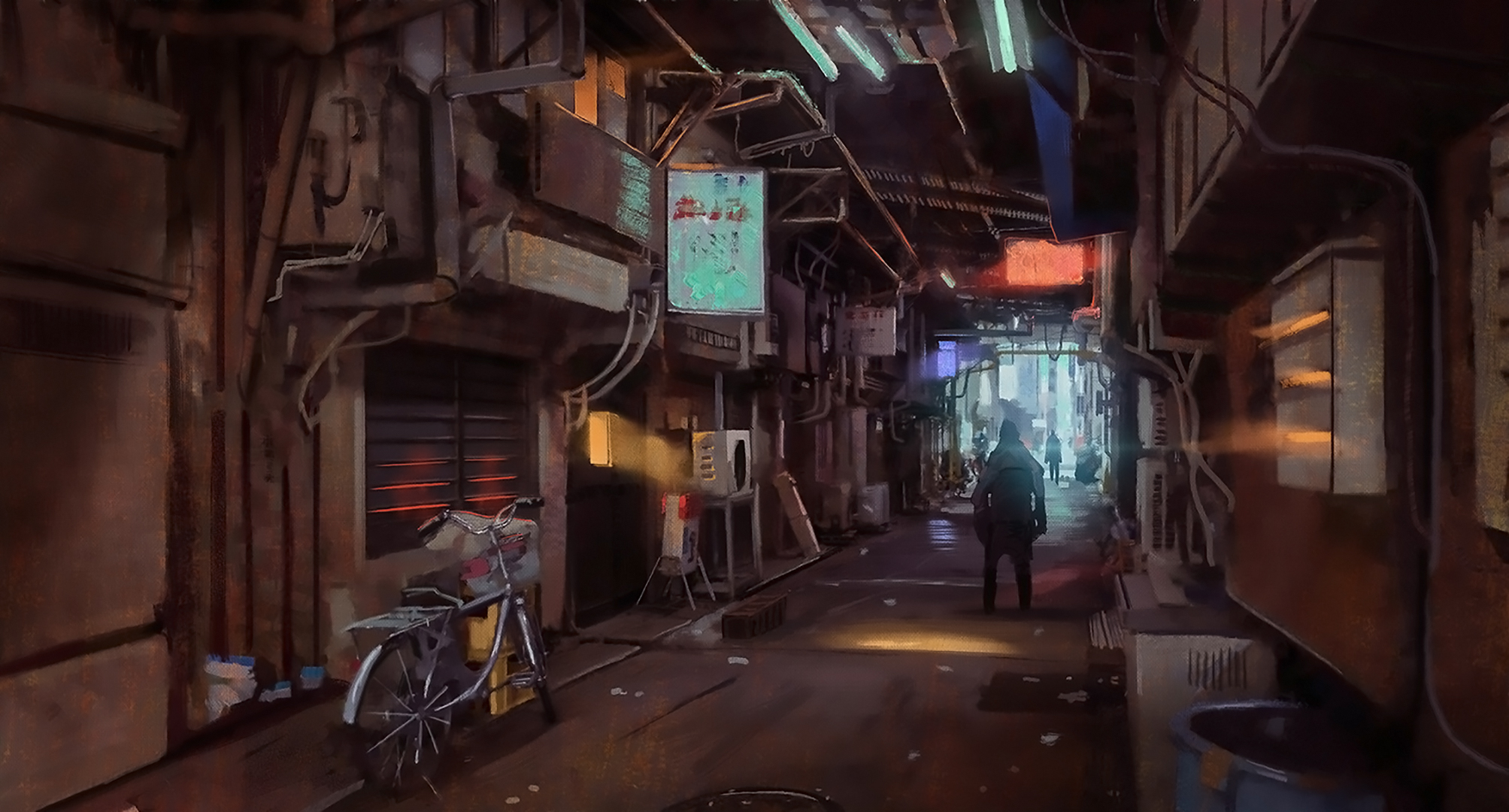 City alleyway with neon lights. Night view of a quiet street. Generative AI  26915385 Stock Photo at Vecteezy