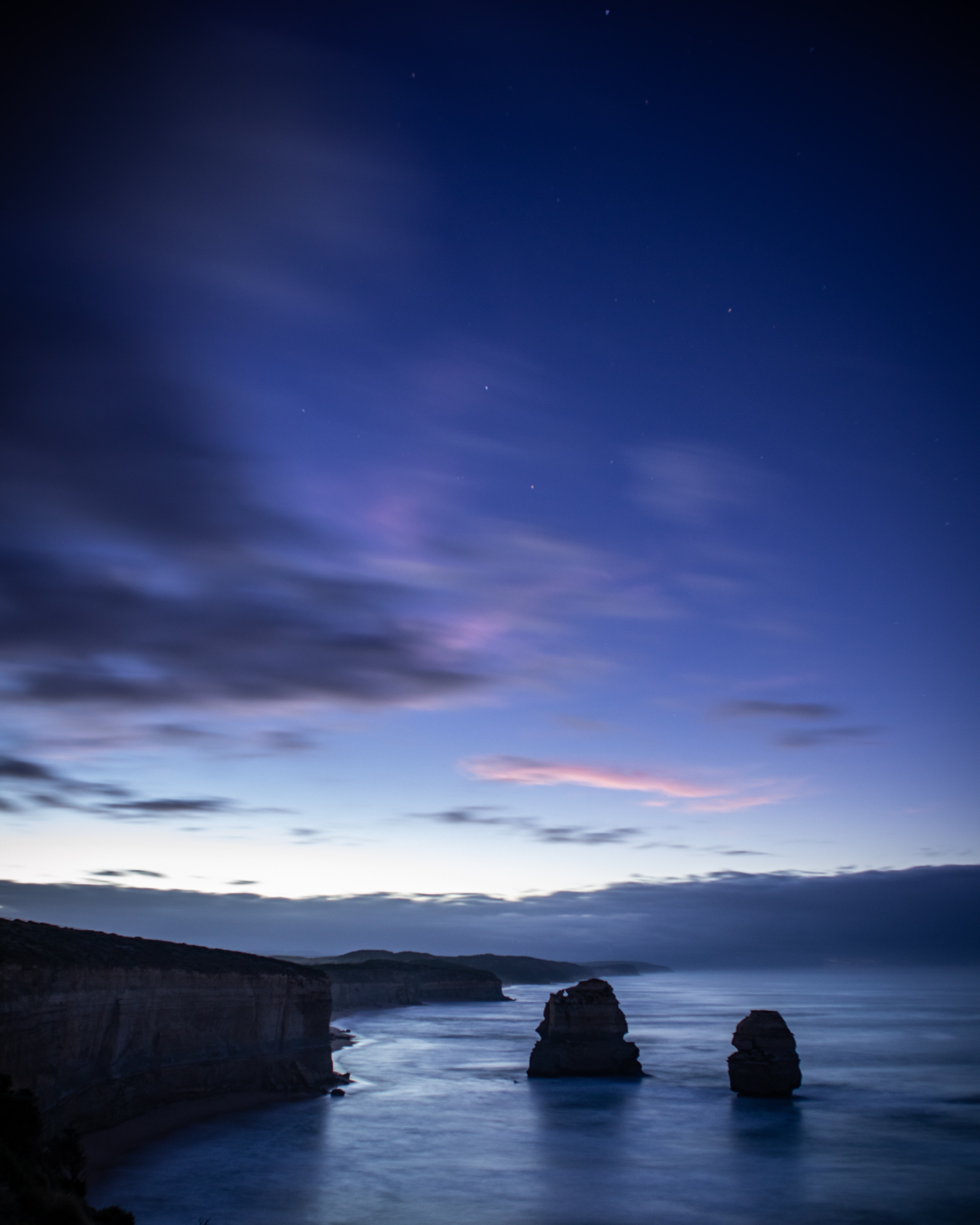 twilight, nature, sea, landscape, rocks, dusk, cliff QHD
