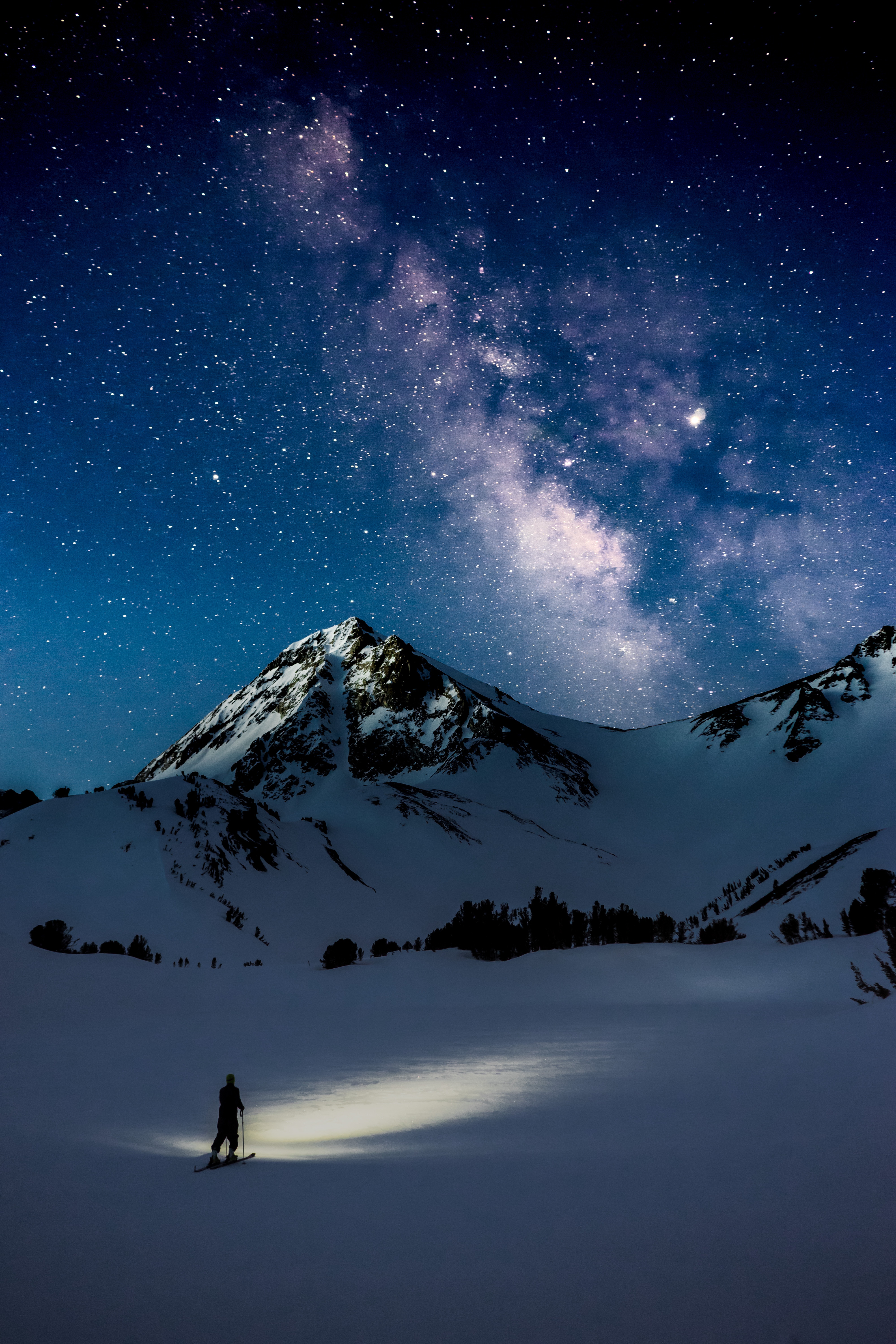 wallpapers milky way, night, nature, mountains, snow, starry sky