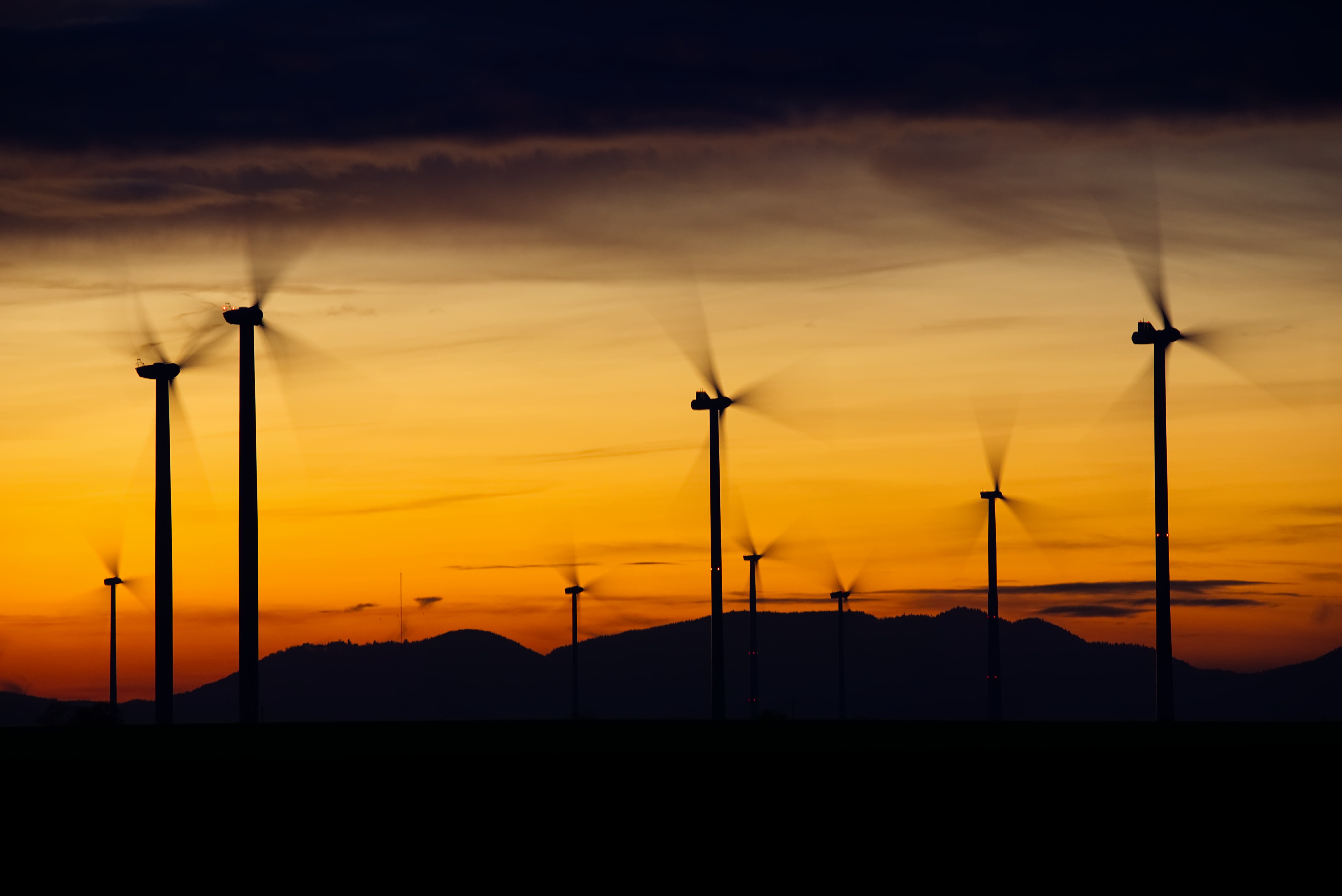 Free HD energy, electricity, nature, sunset, horizon, dark, traffic, movement, windmills, wind, blades, wind turbines