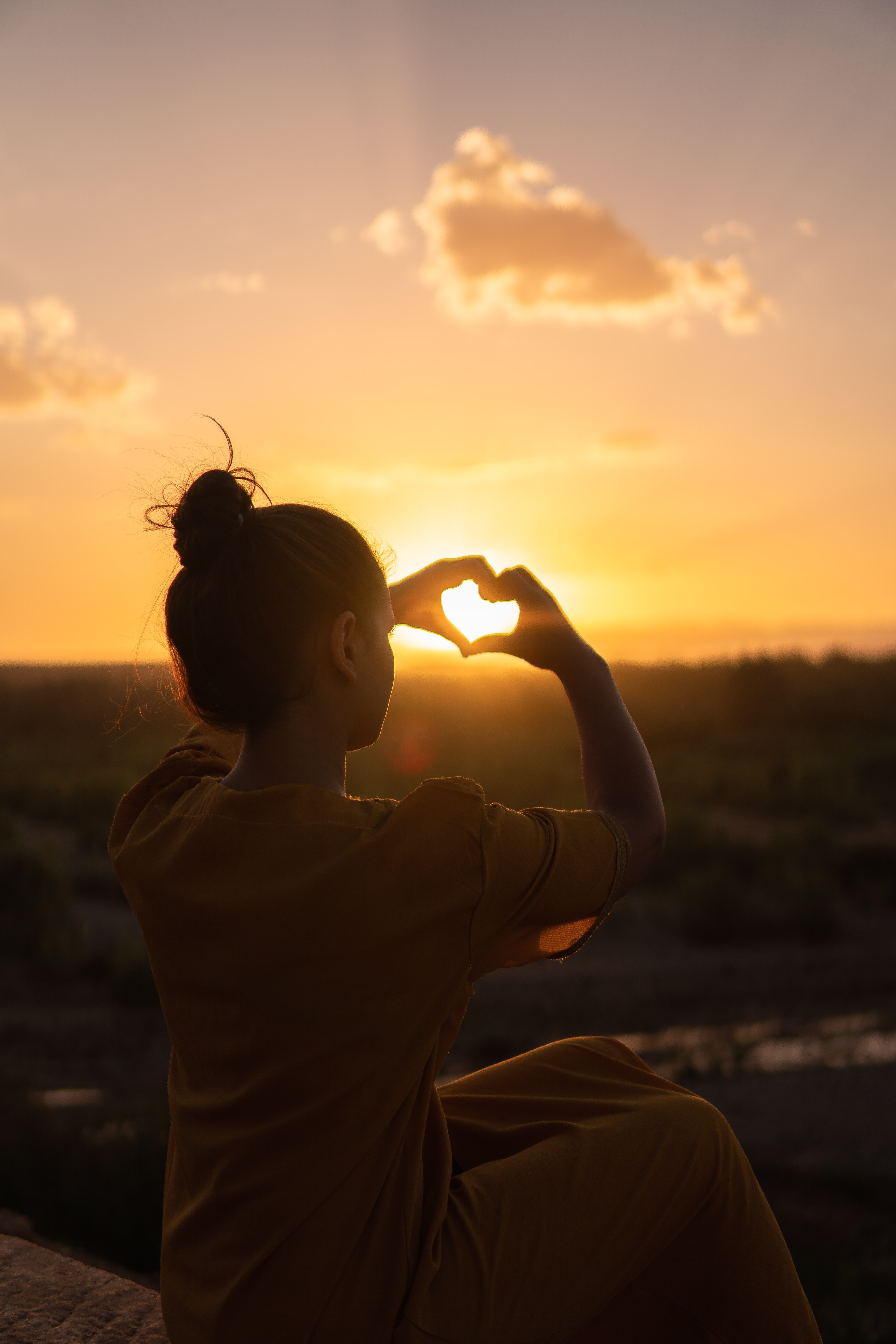 heart, love, sunset, hands, girl Phone Background