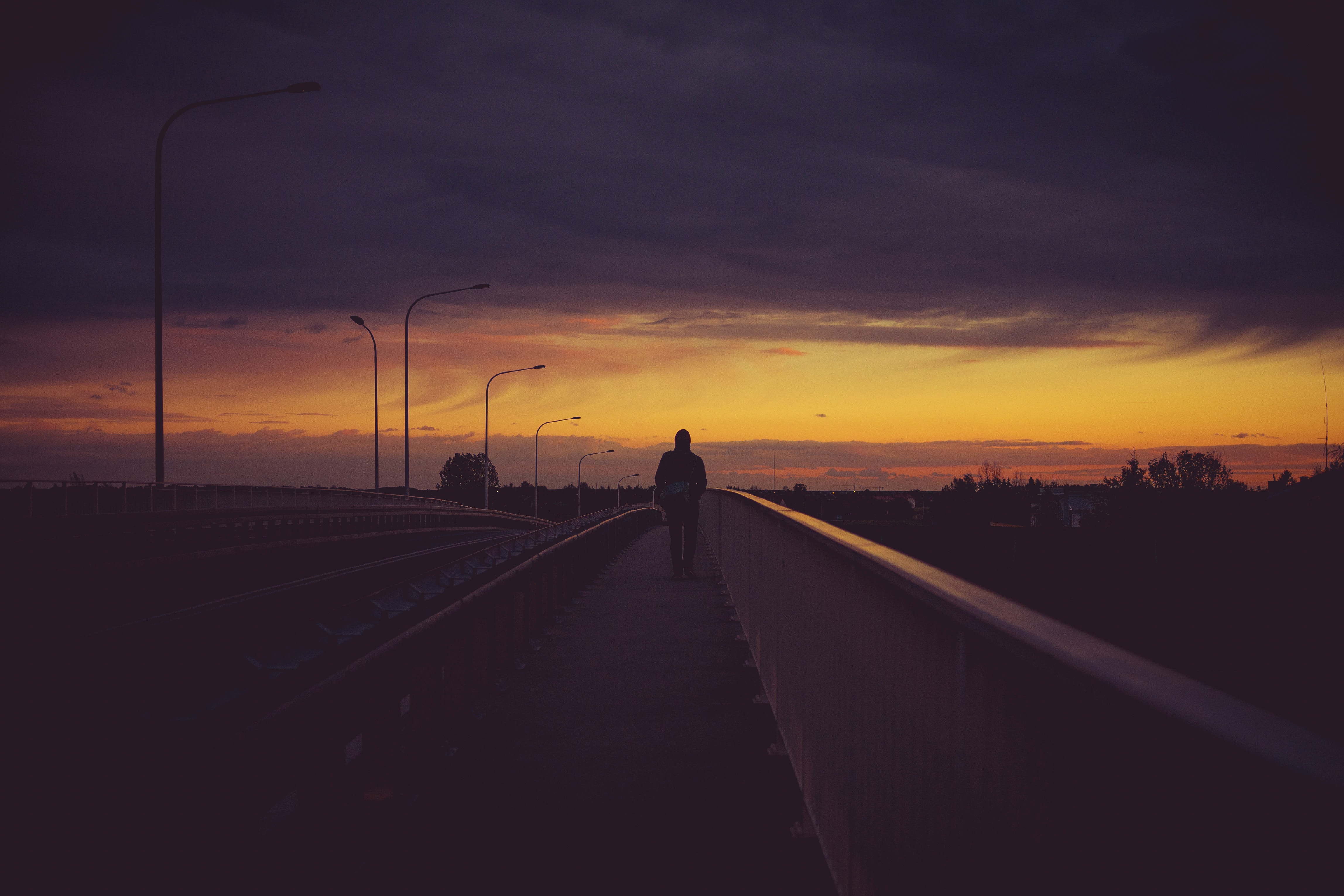 person, loneliness, night, dark, bridge, human HD wallpaper