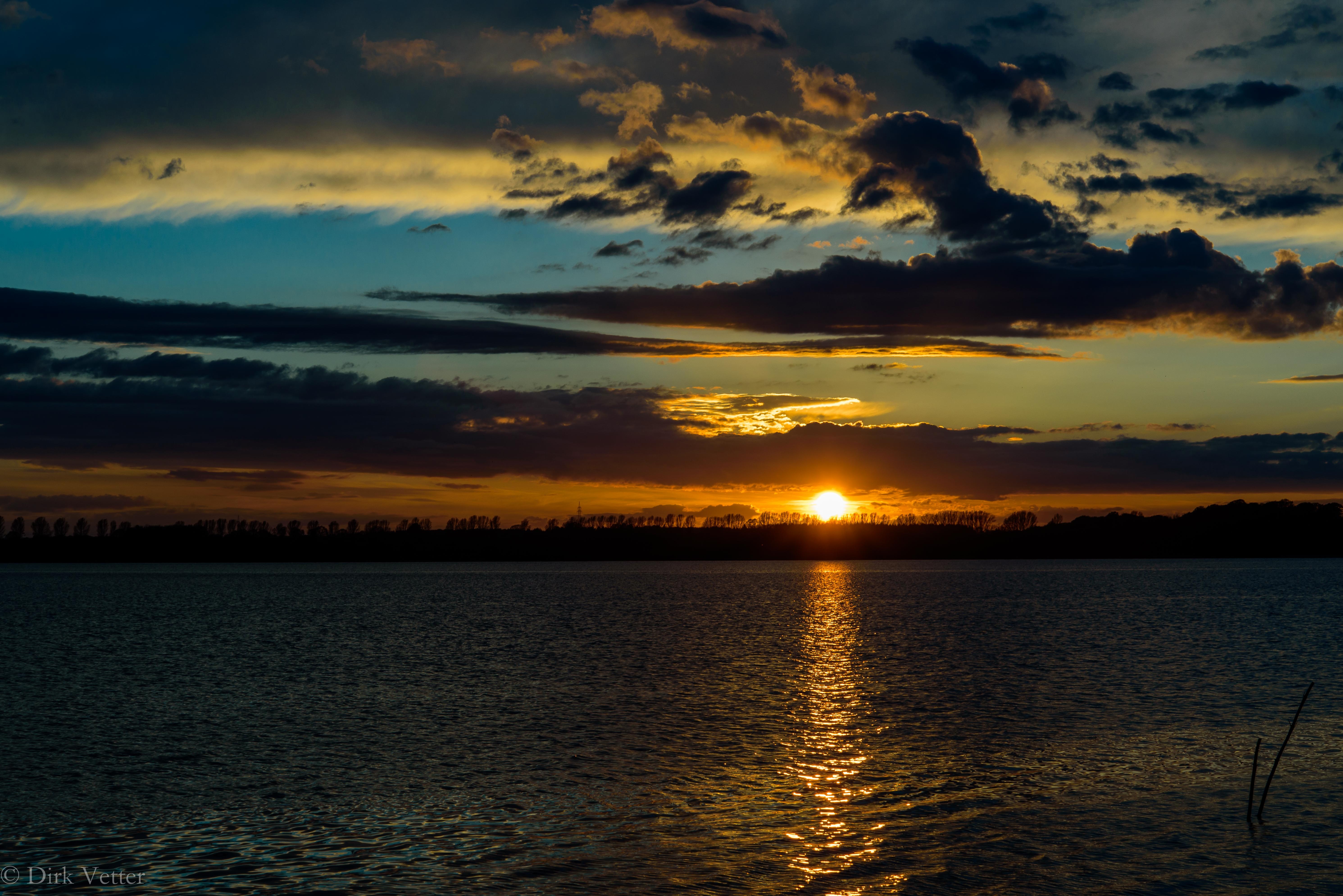 HD wallpaper clouds, dark, nature, sunset, twilight, lake, ripples, ripple, dusk