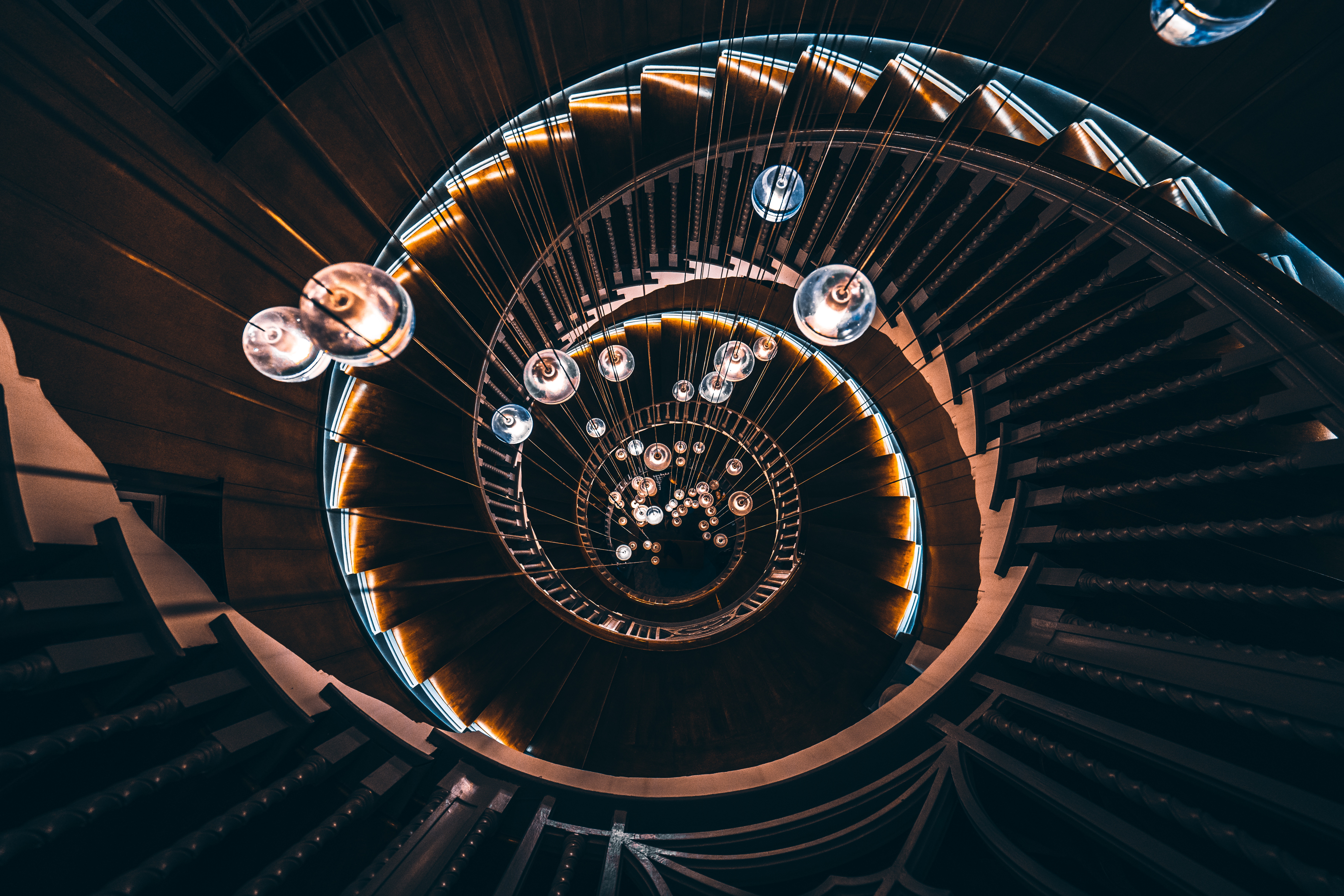 man made, stairs, spiral staircase QHD