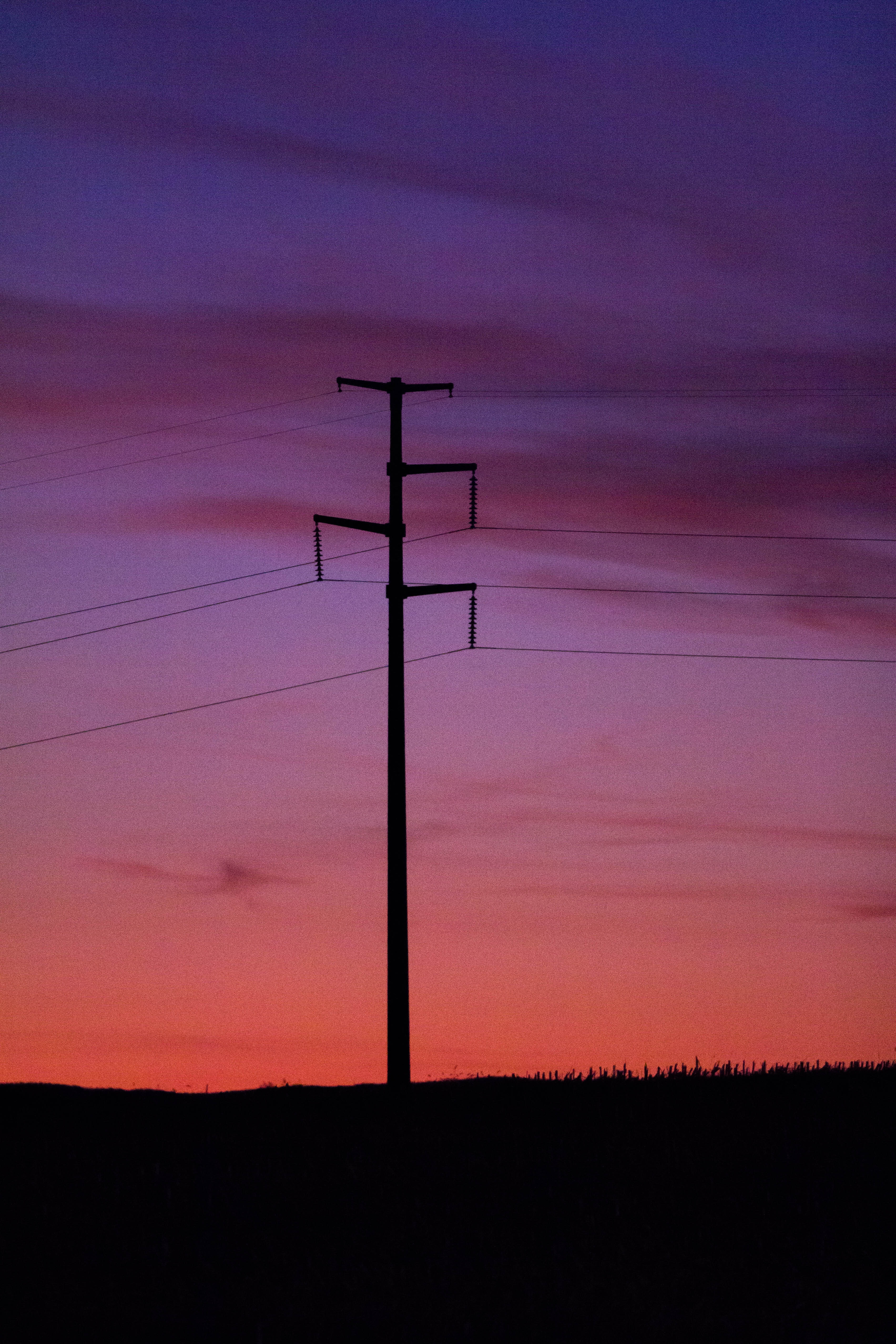 wires, nature, sunset, sky, post, pillar, wire