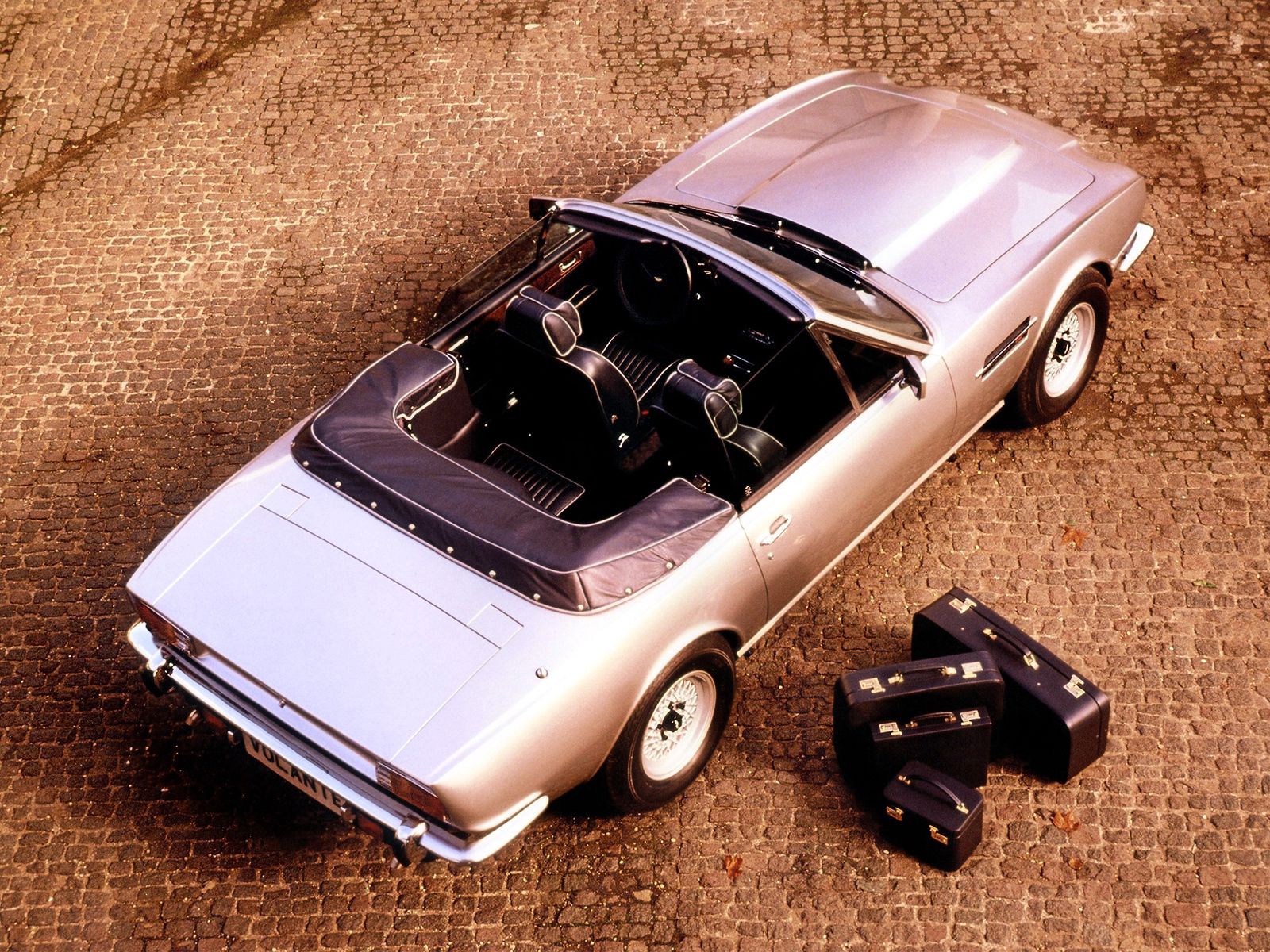 cars, auto, aston martin, view from above, retro, silver, v8, volante, 1977