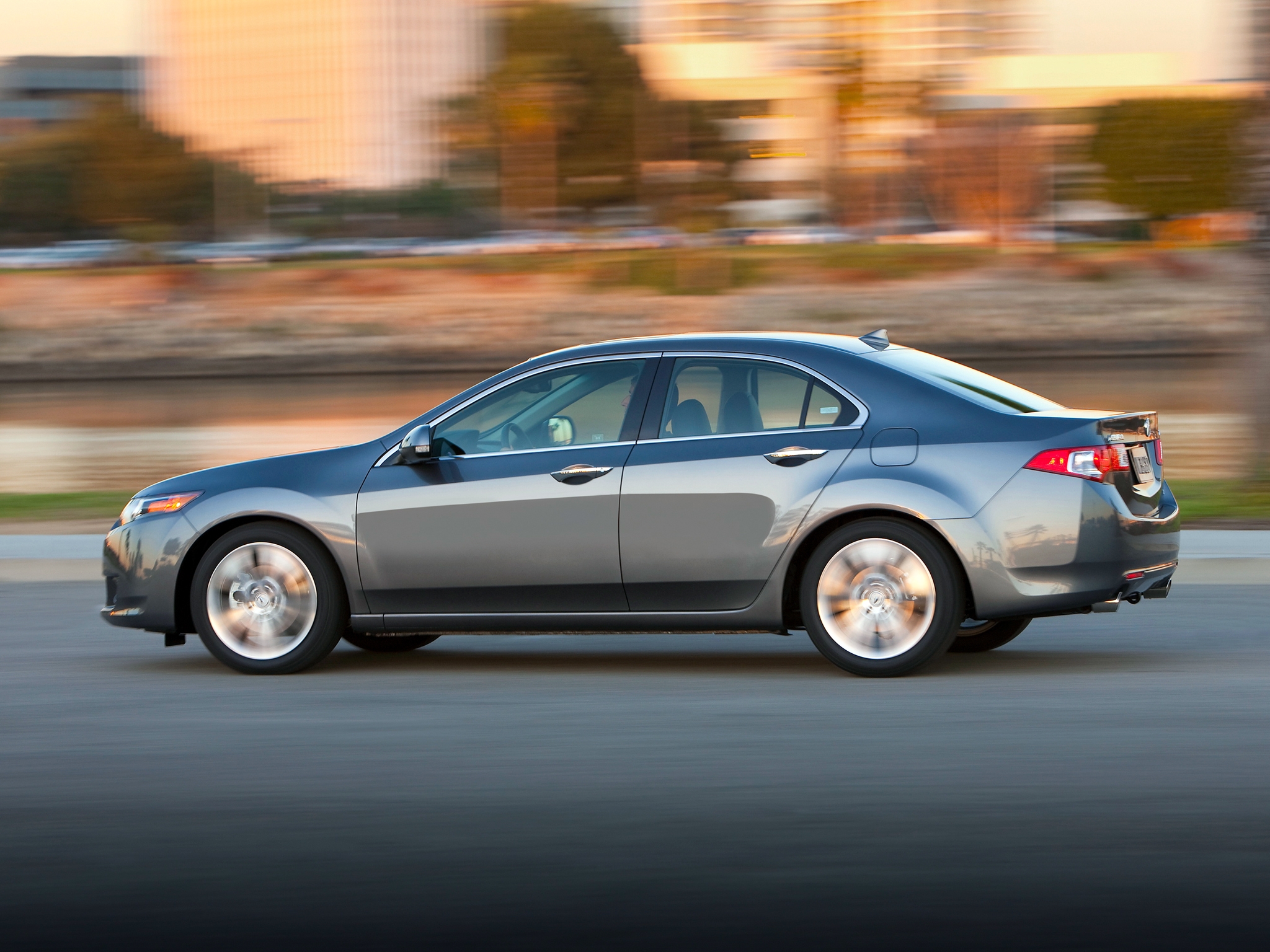 Download background auto, houses, acura, cars, city, side view, speed, style, 2009, metallic gray, grey metallic, tsx, v6