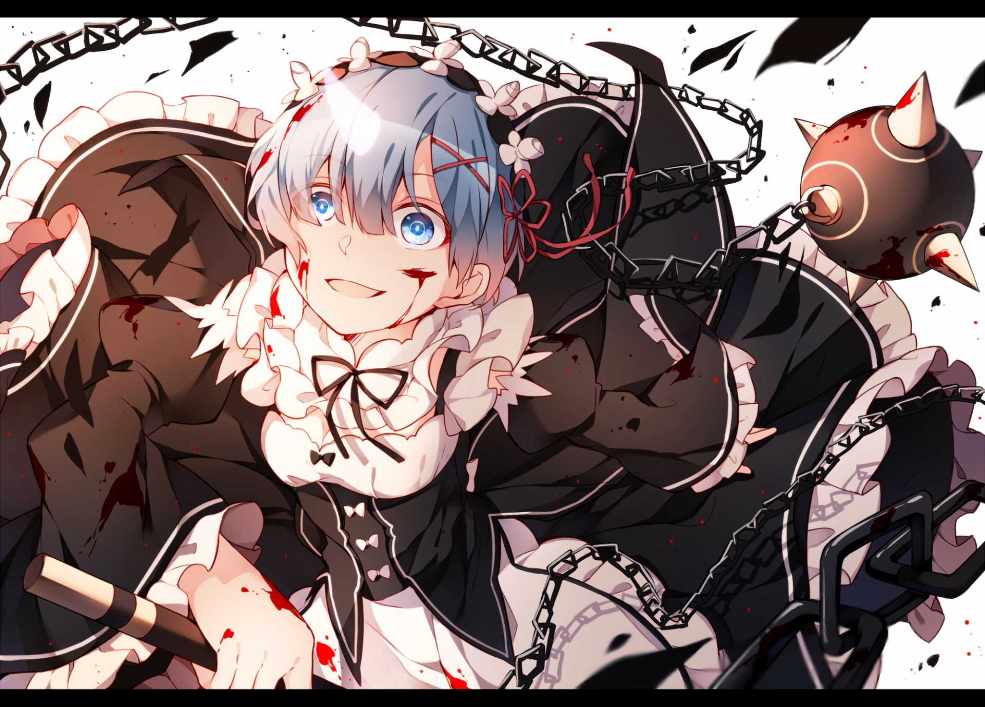 short hair, anime, re:zero starting life in another world, blue eyes, blue hair, rem (re:zero)