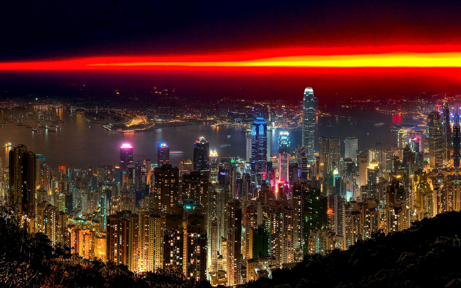 horizon, sunset, hong kong, photography, city for android