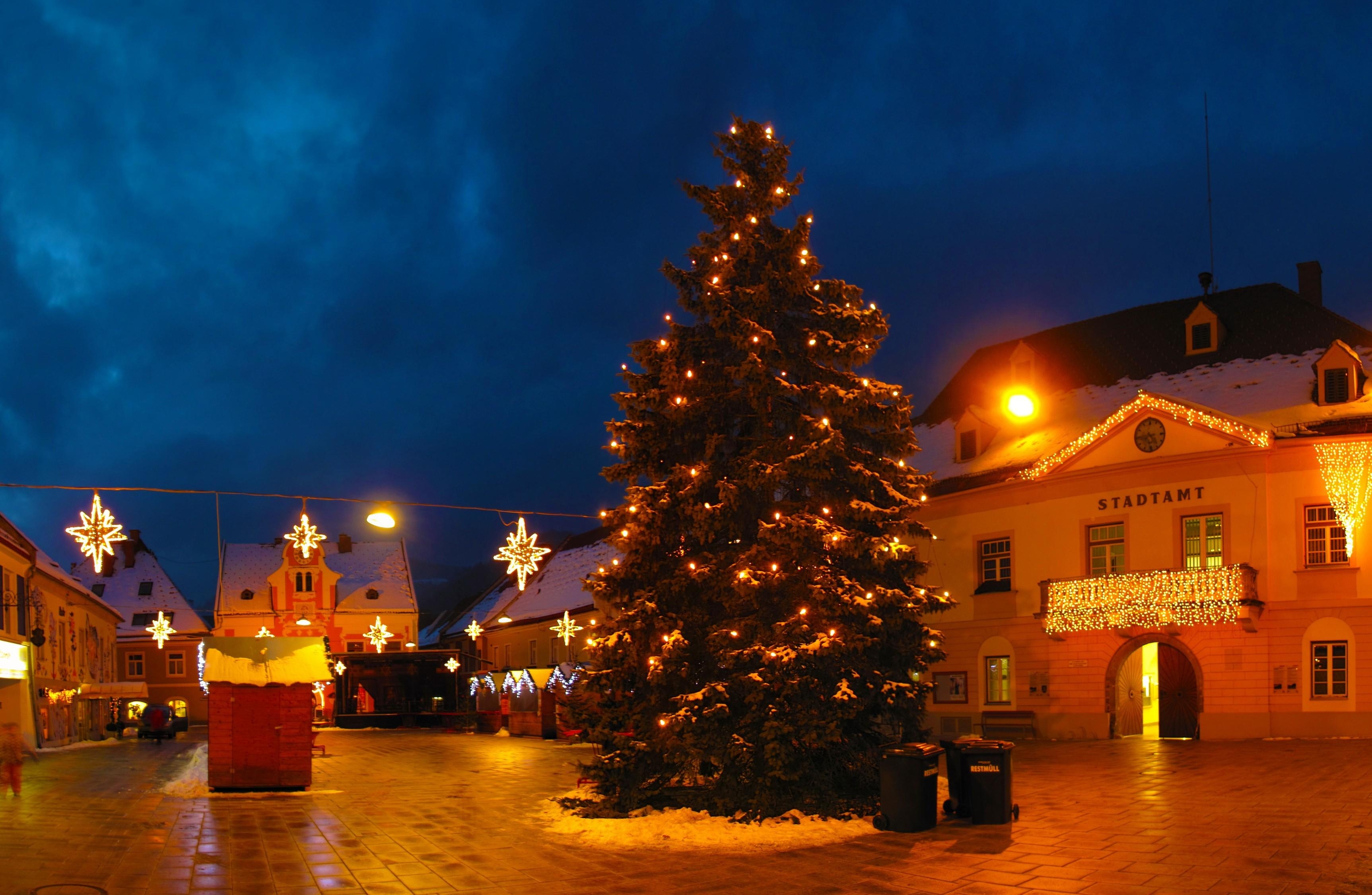 garland, holidays, night, christmas tree, street, garlands