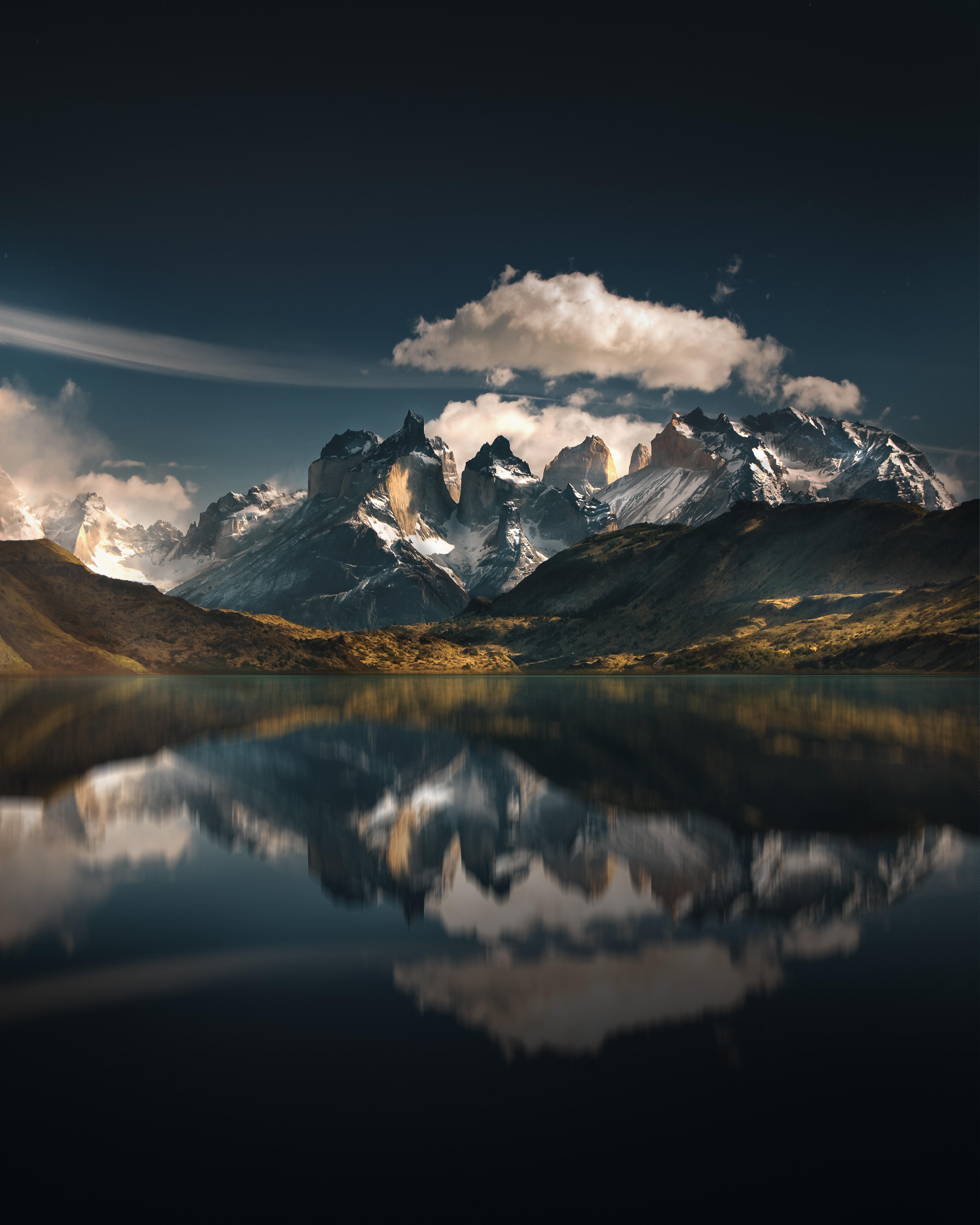 mountains, chile, nature, lake, reflection, national park, torres del paine, torres del pine UHD