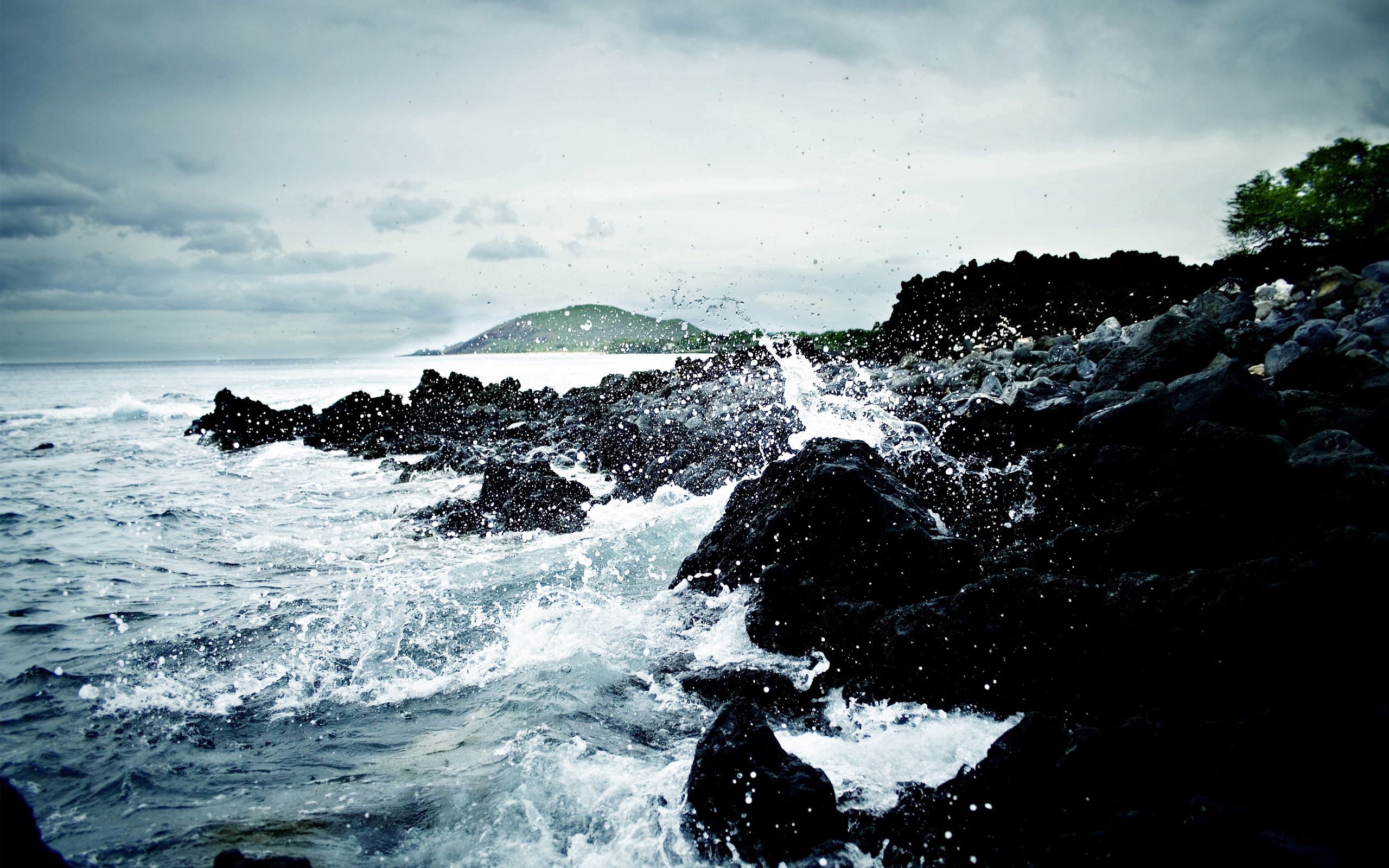 nature, water, stones, ocean, spray, storm, cold 1080p