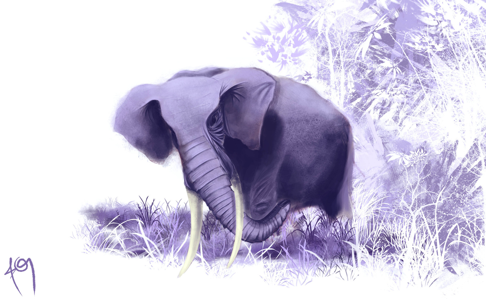 Картина слон на сиреневом фоне