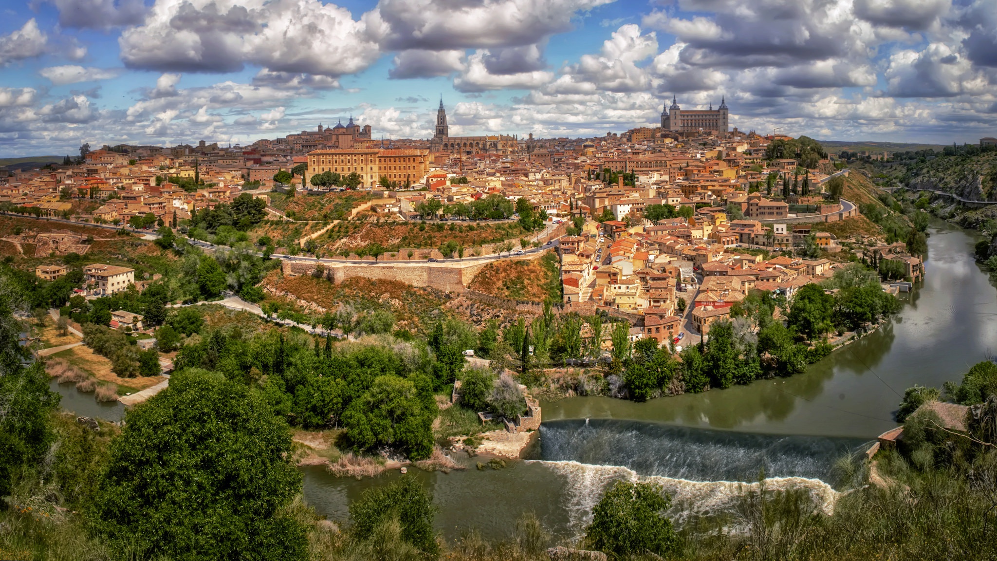 spain, man made, toledo, building, castilla la mancha, river, town, towns