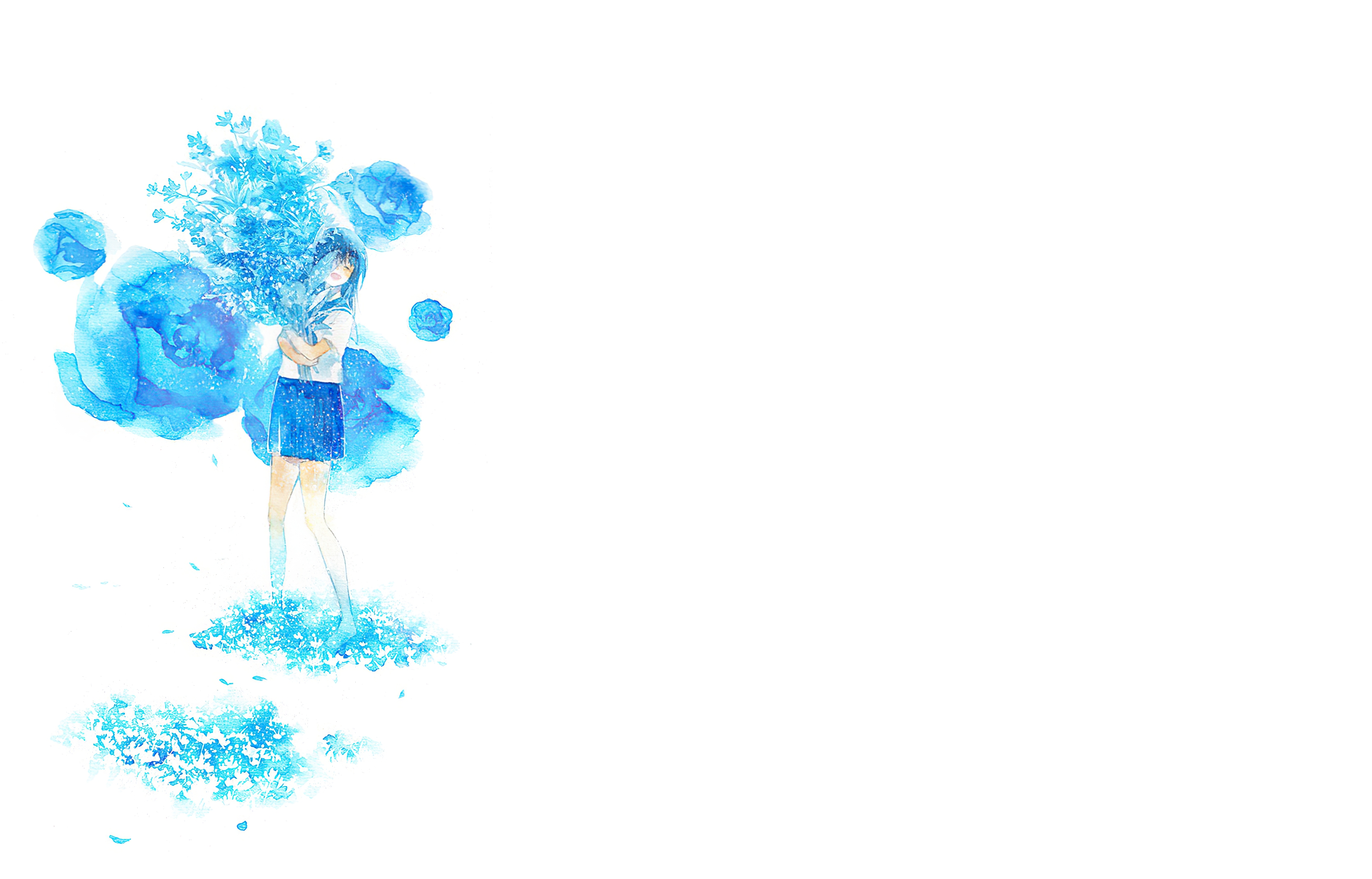 Download mobile wallpaper Anime, Flower, Smile, Original, Blue Hair, Long Hair for free.